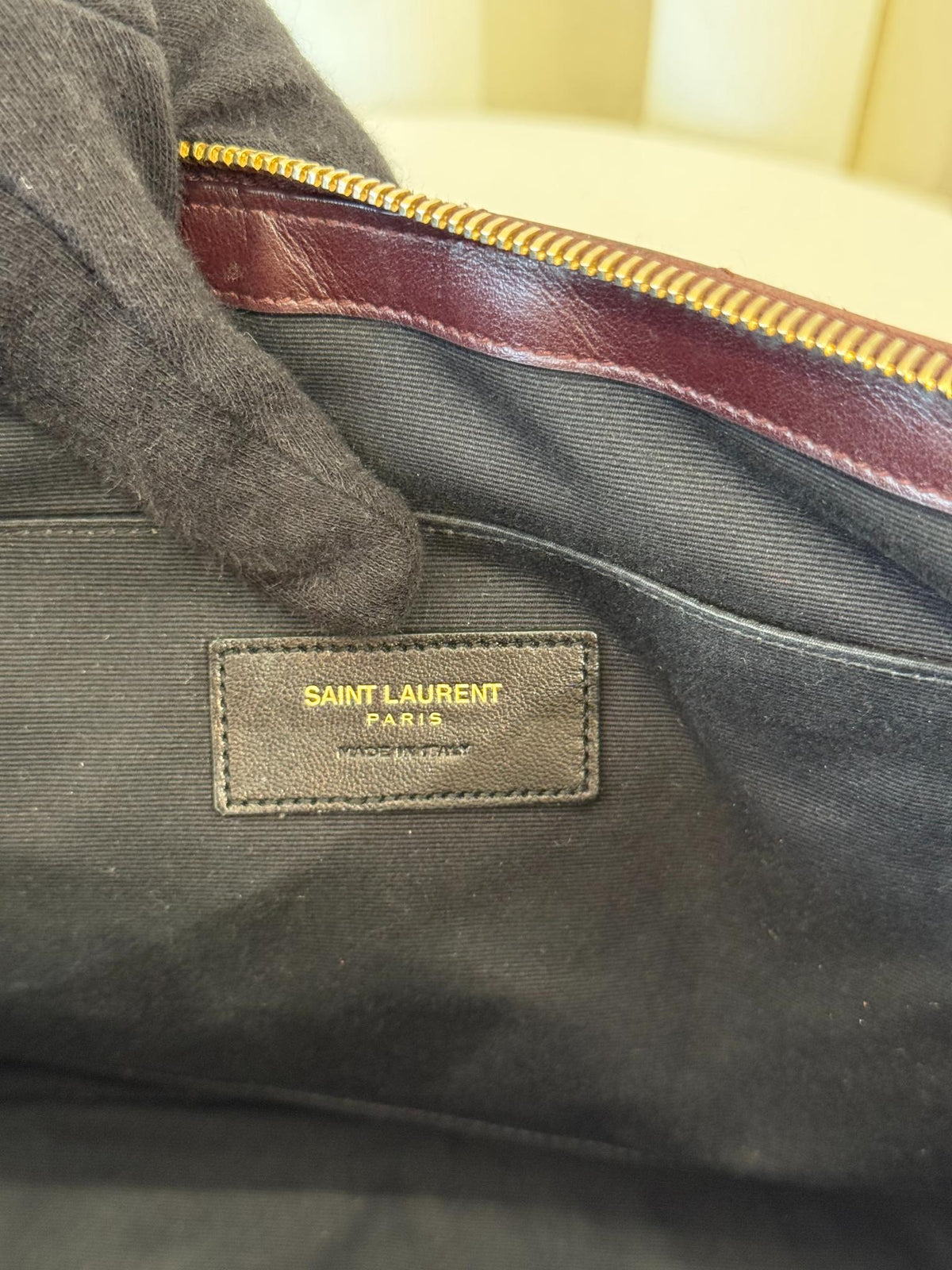 Saint Laurent Calfskin Matelasse Burgundy Chevron Monogram Clutch