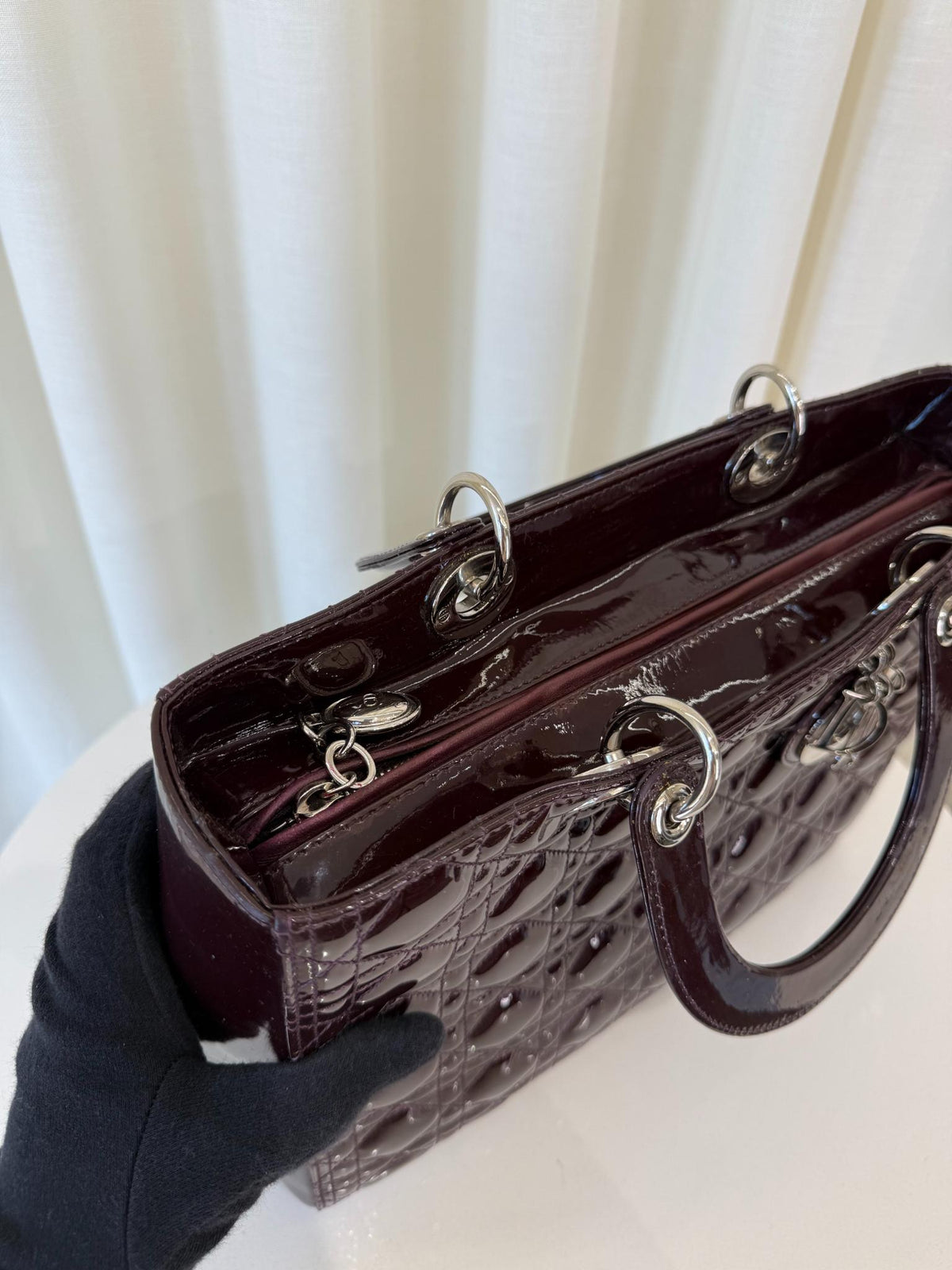 Christian Dior Burgund Patent Leather Lady Dior Large