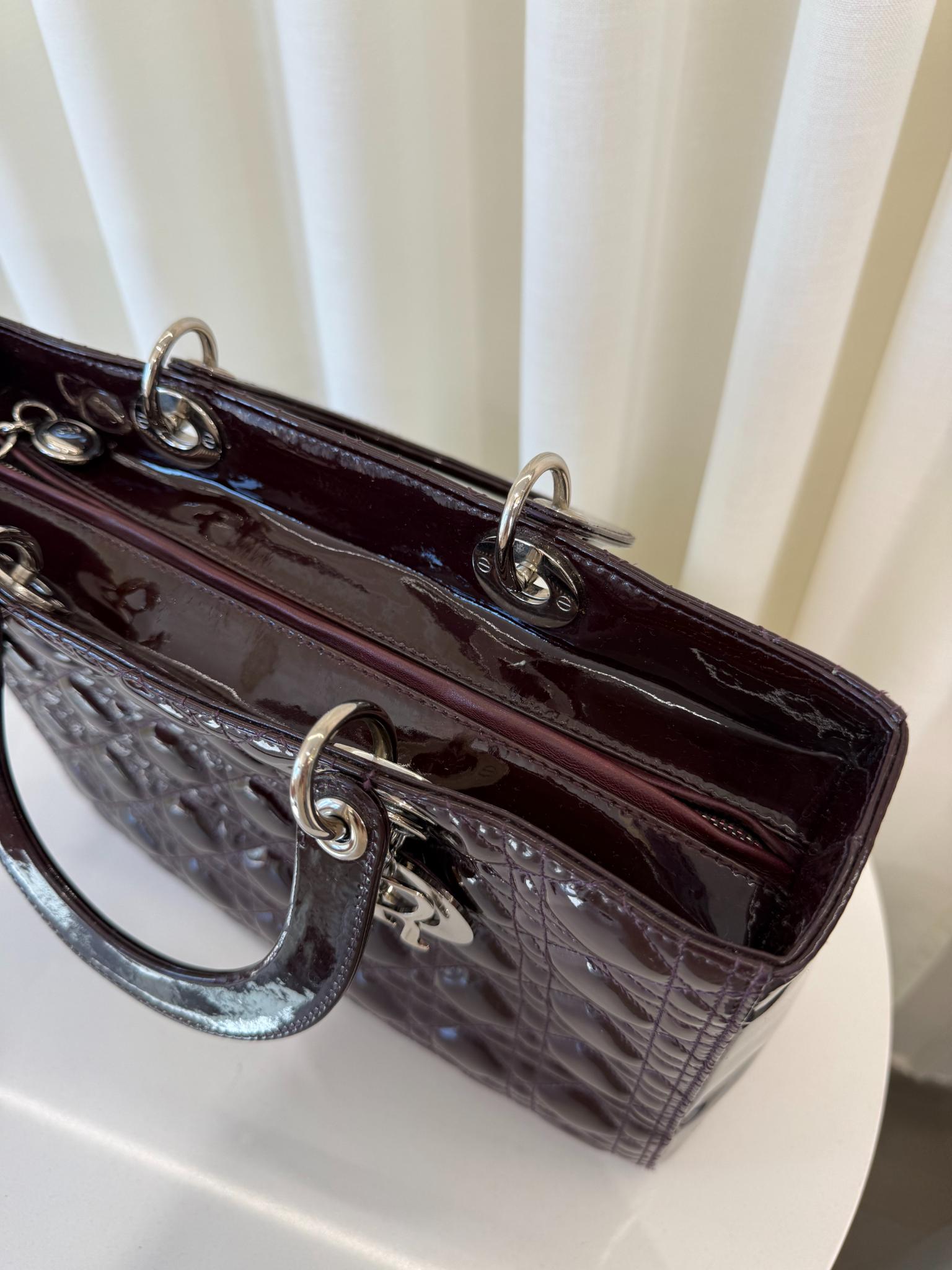 Christian Dior Burgund Patent Leather Lady Dior Large