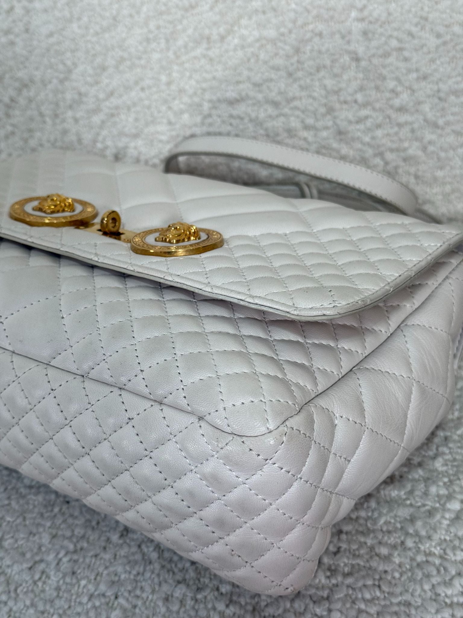 Versace La Medusa White Quilted Leather Crossbody Bag