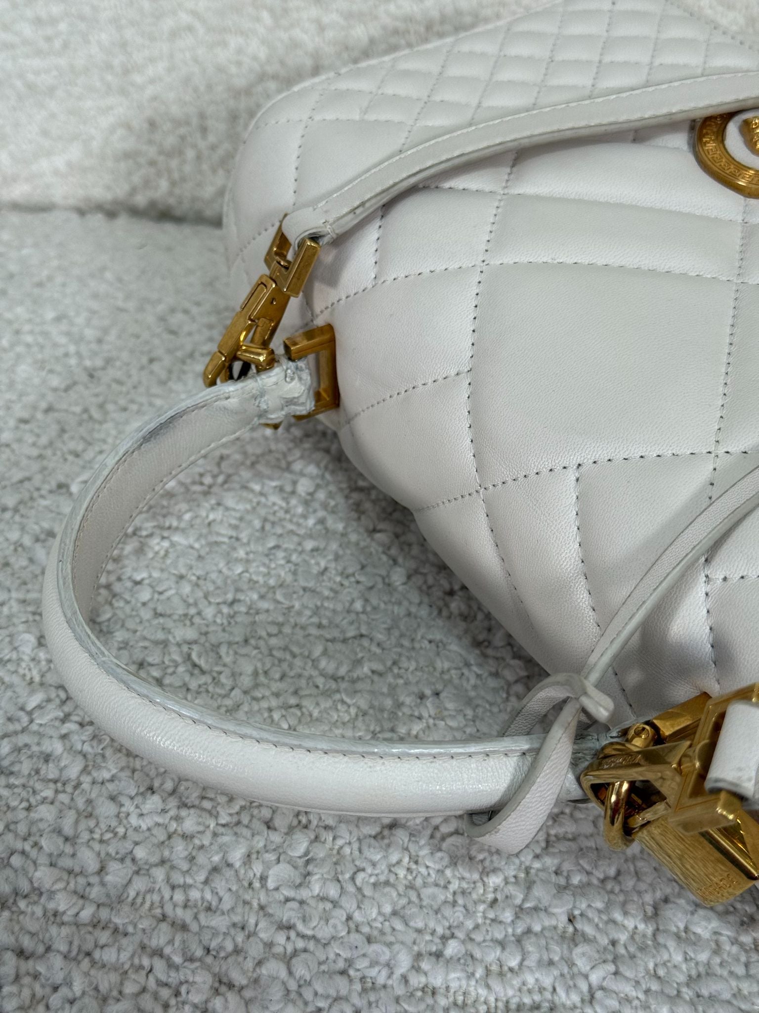 Versace La Medusa White Quilted Leather Crossbody Bag