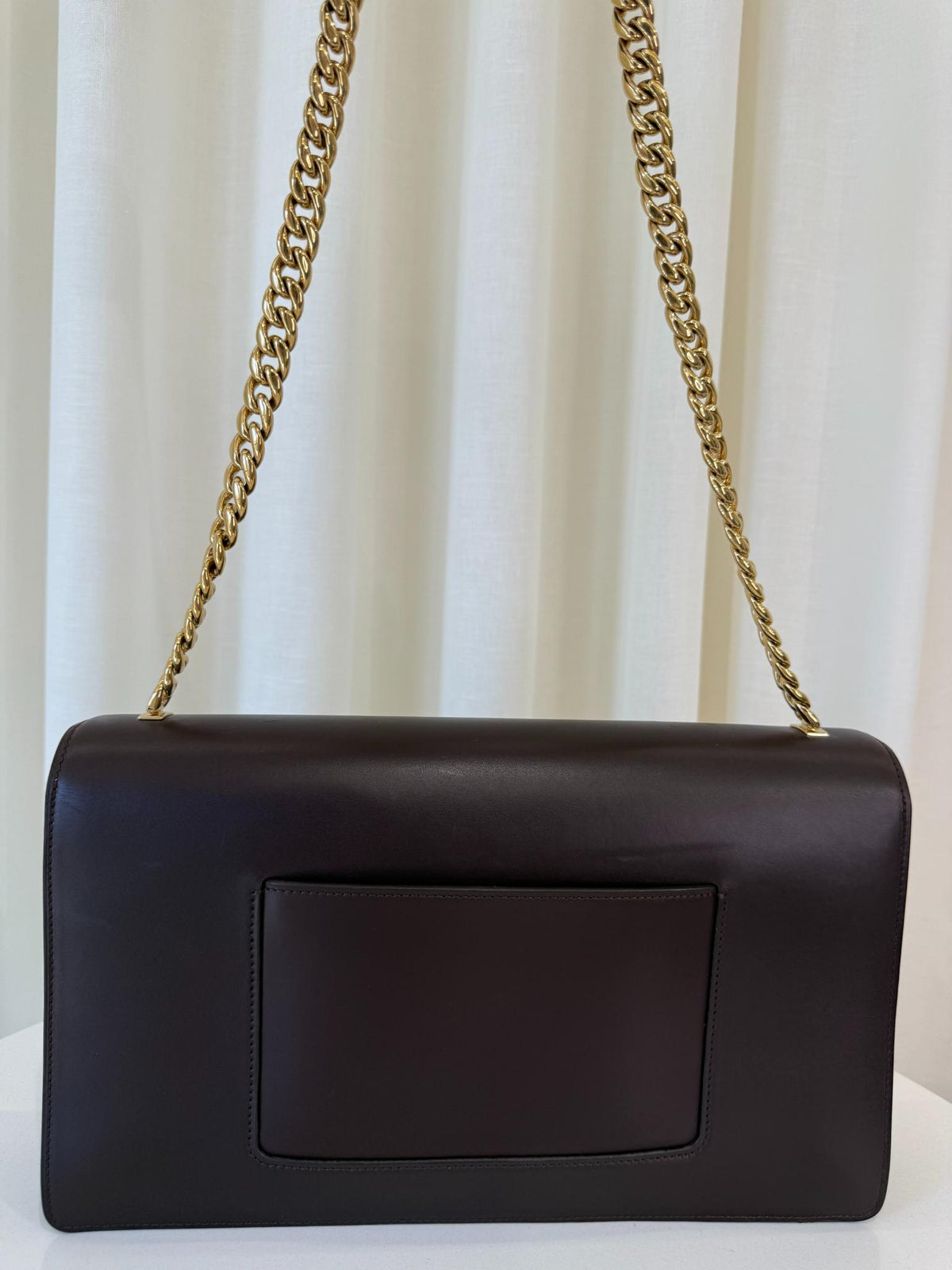 Celine Dark Burgundy Leather Large Case Chain Flap Shoulder Bag