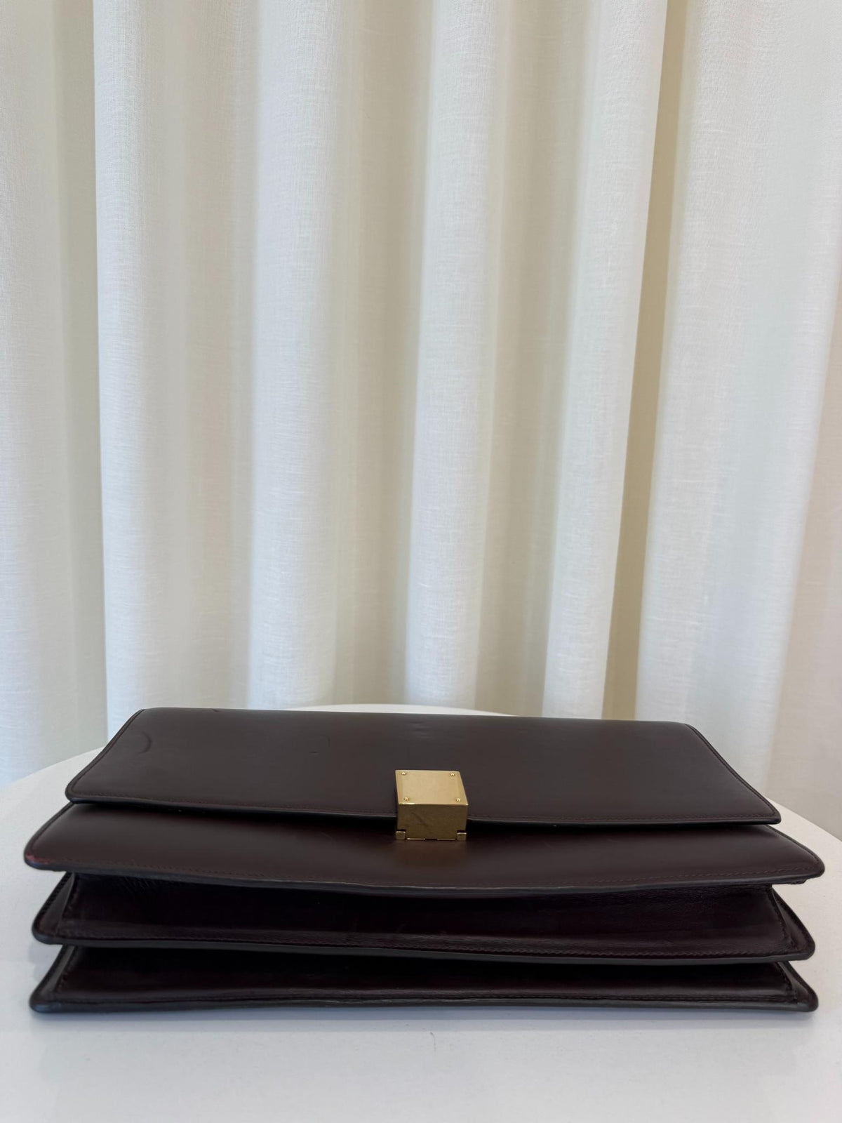 Celine Dark Burgundy Leather Large Case Chain Flap Shoulder Bag