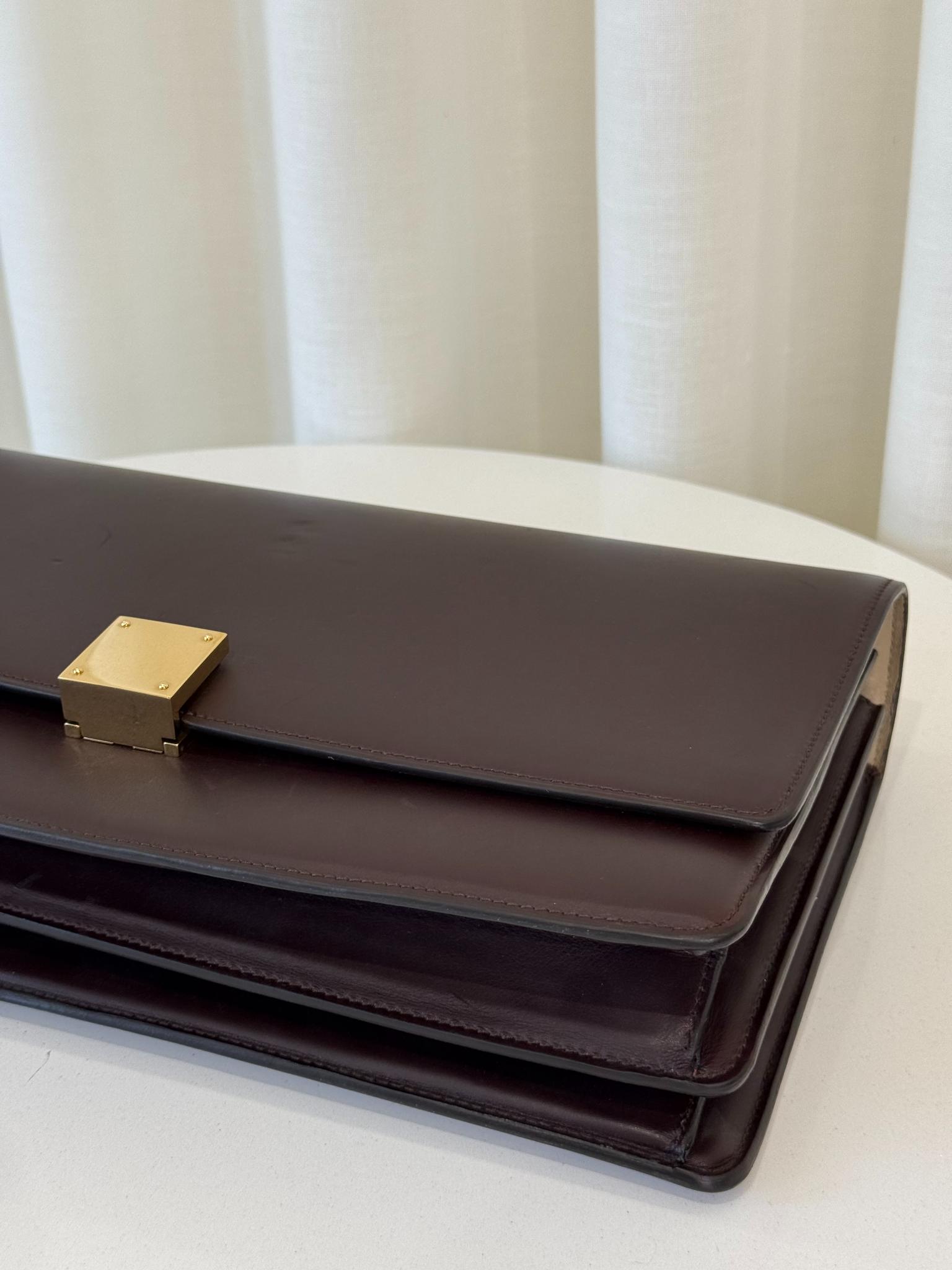 Celine Dark Burgundy Leather Large Case Chain Flap Shoulder Bag