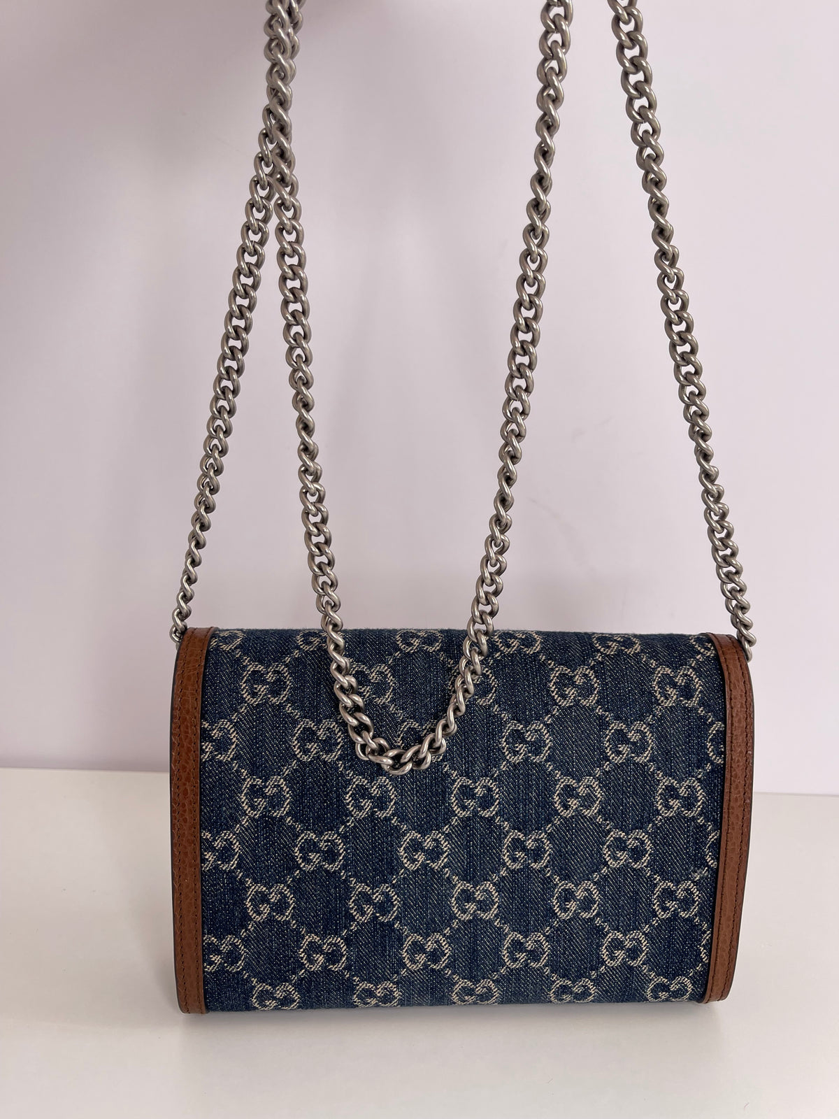 Gucci New Denim GG Monogram Mini Dionysus Wallet on Chain