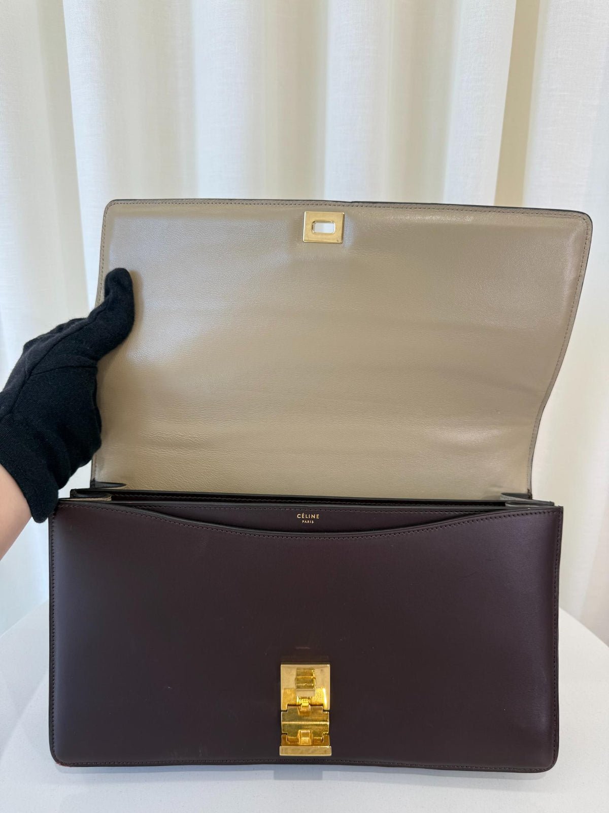 Celine Dark Burgundy Leather Large Case Chain Flap Shoulder Bag