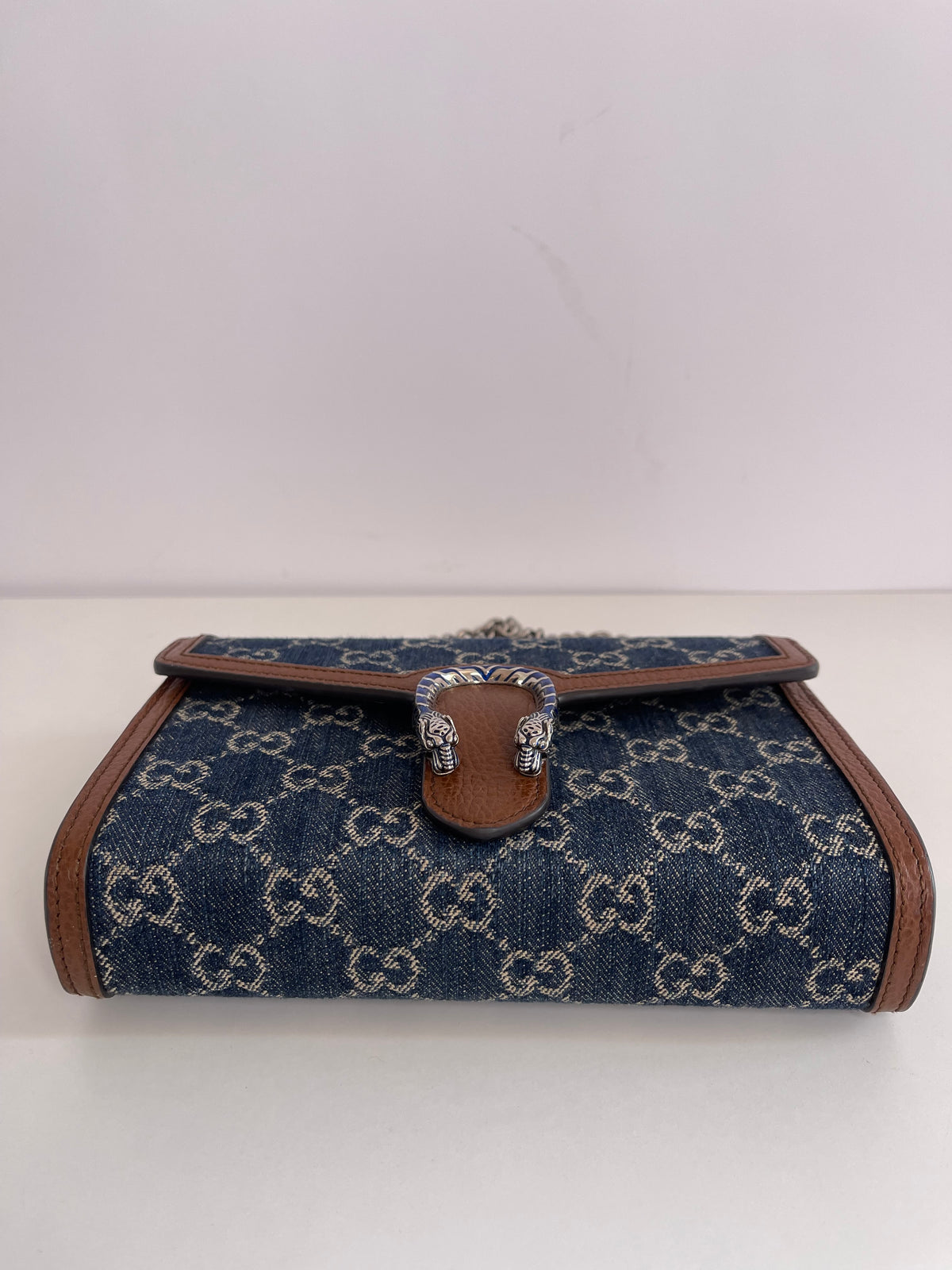 Gucci New Denim GG Monogram Mini Dionysus Wallet on Chain