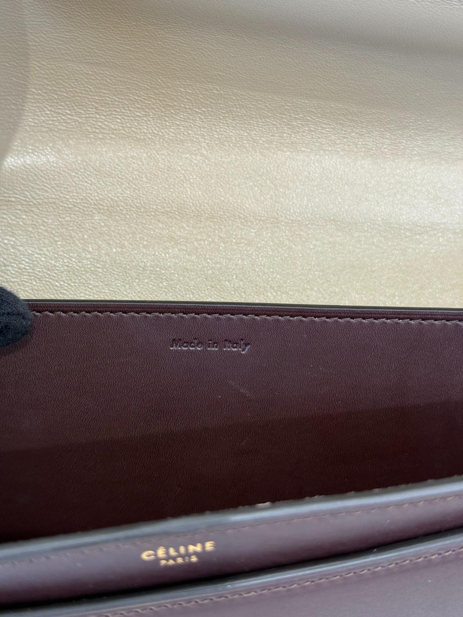 Celine Dark Burgundy Leather Large Case Chain Flap Shoulder Bag