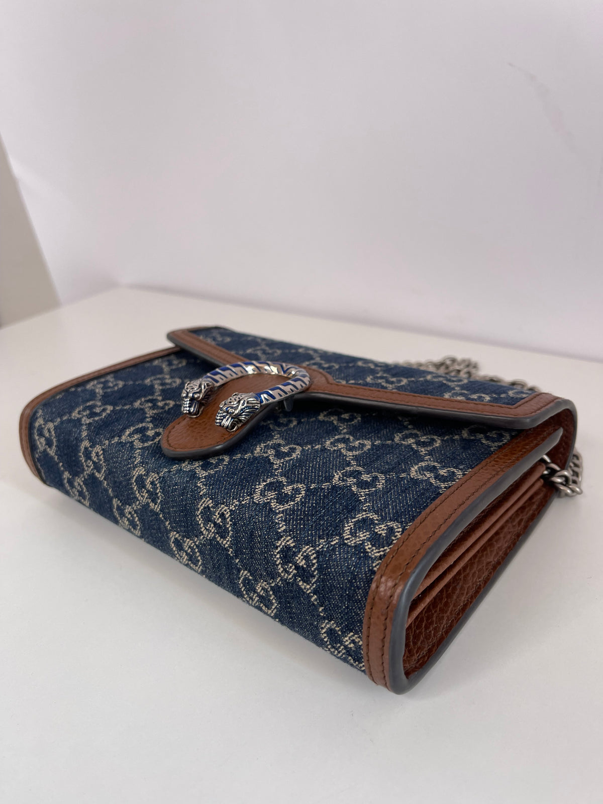 Gucci New Denim GG Monogram Mini Dionysus Wallet on Chain