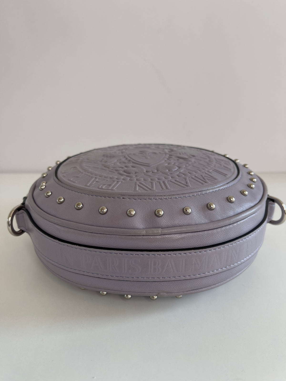 Balmain Disco Logo Embossed Grey Crossbody Bag