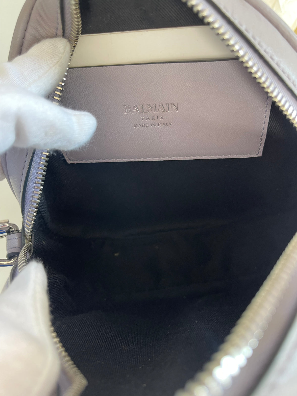Balmain Disco Logo Embossed Grey Crossbody Bag