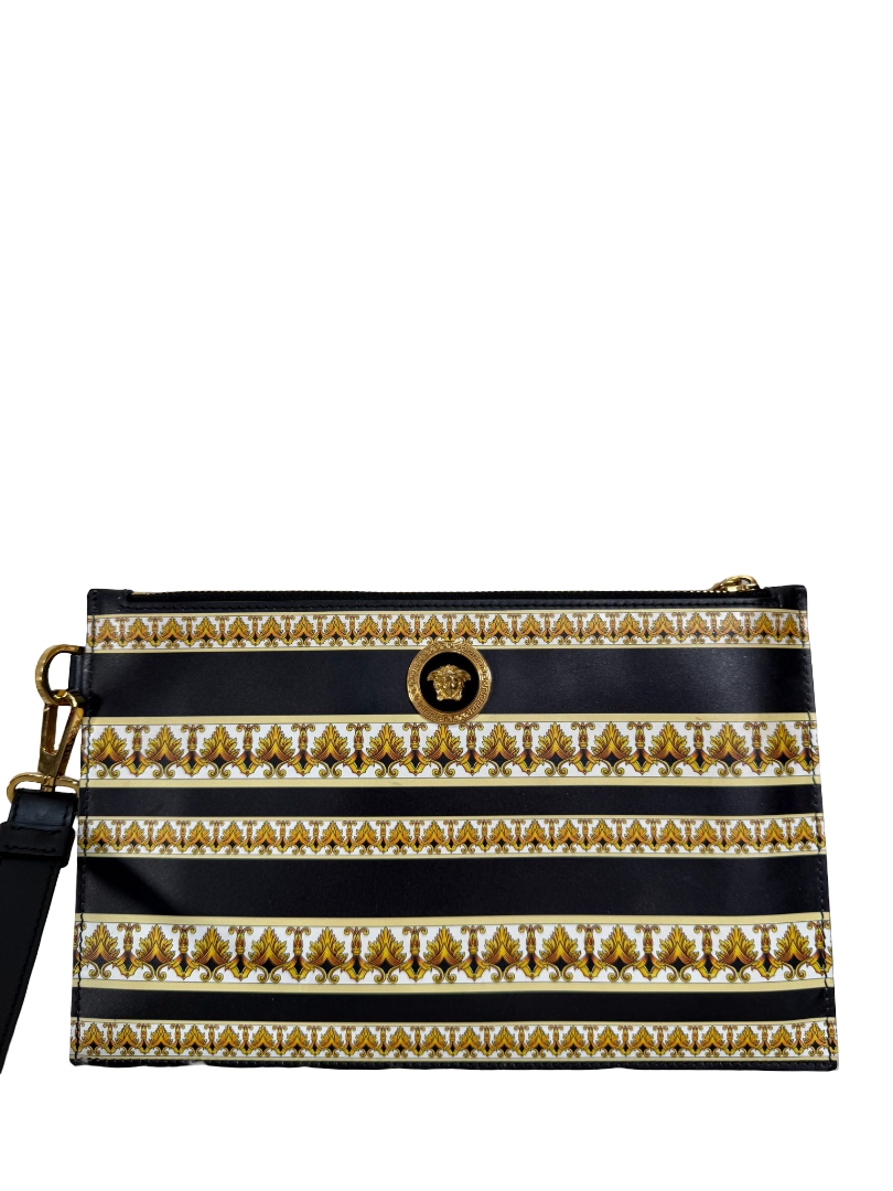 Versace La Medusa Leather Pouch in Gold Baroque Print
