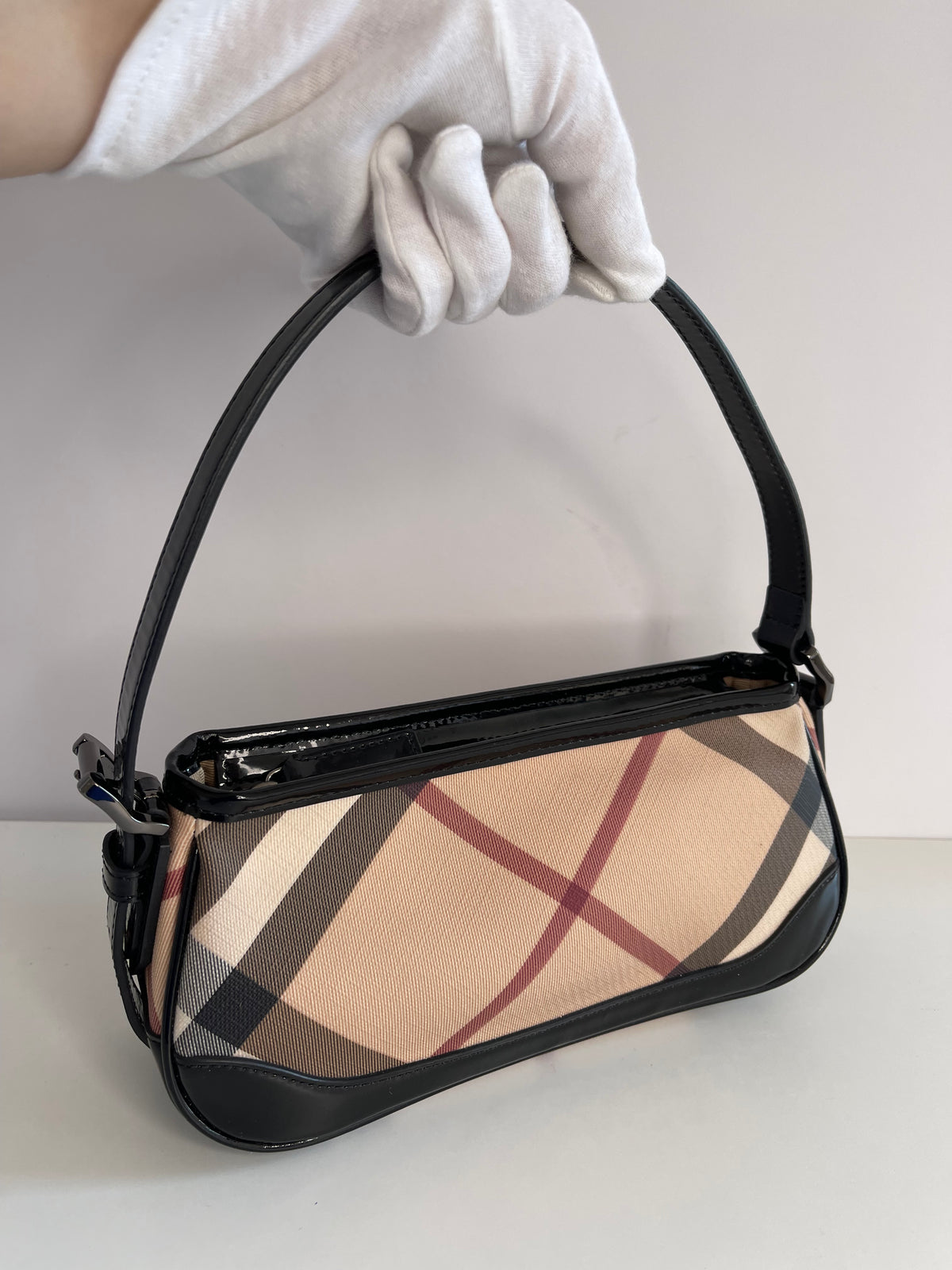 Burberry Nova Check Black Patent Leather Pochette