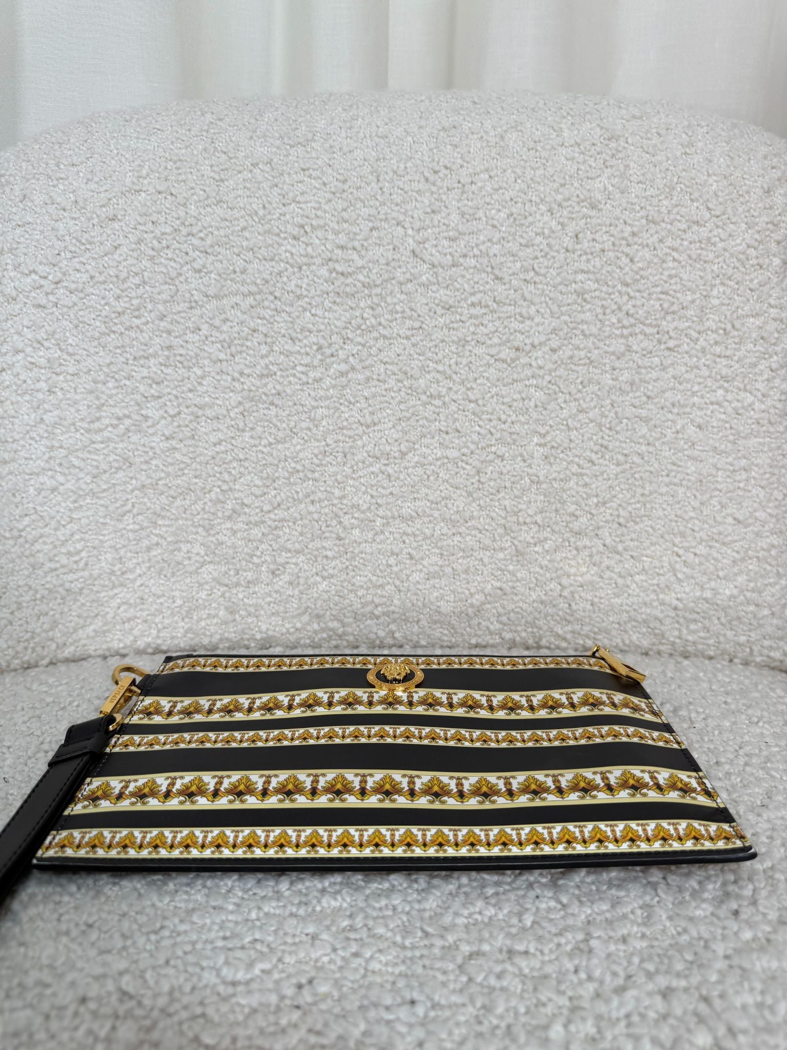 Versace La Medusa Leather Pouch in Gold Baroque Print