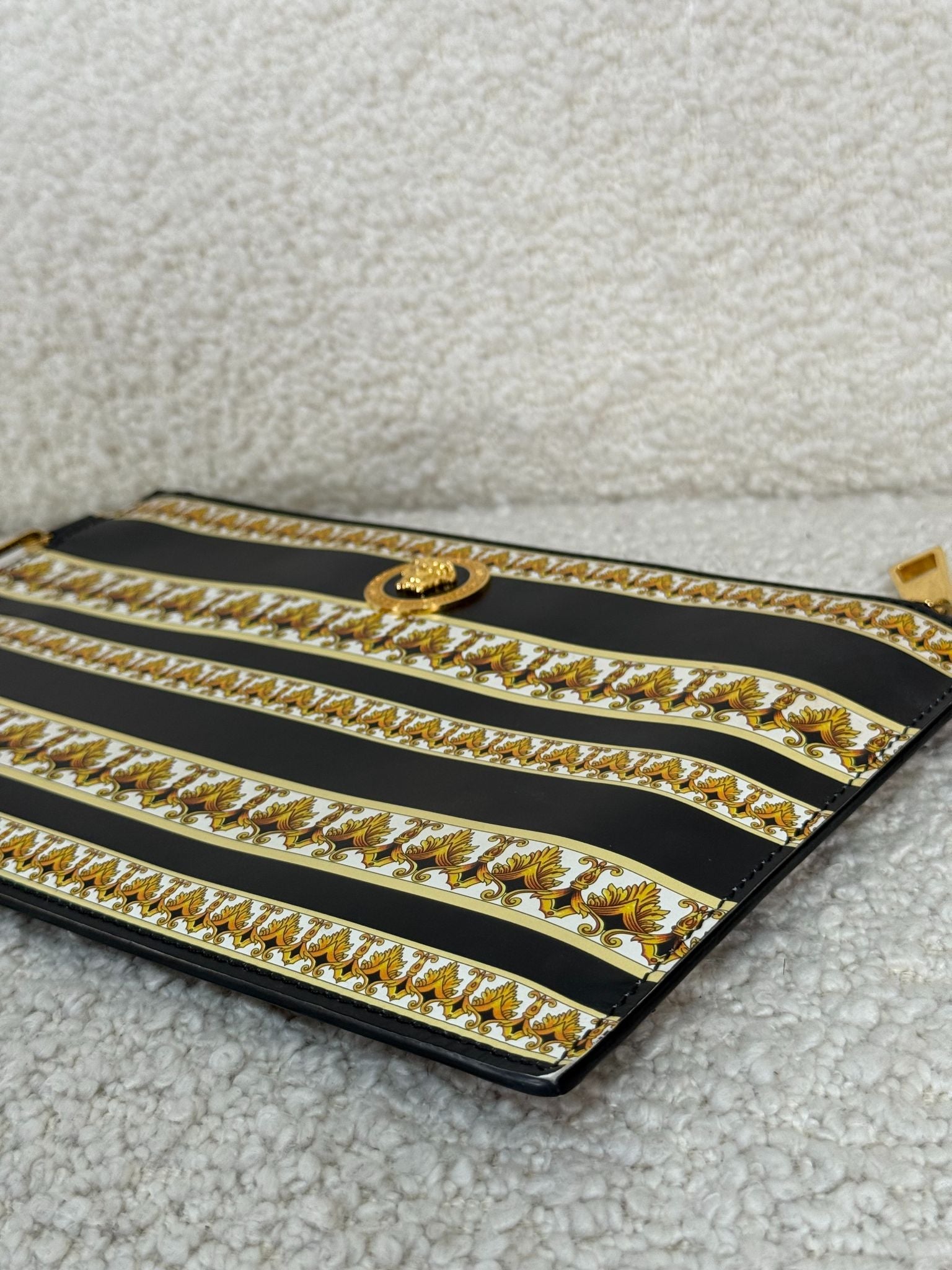 Versace La Medusa Leather Pouch in Gold Baroque Print