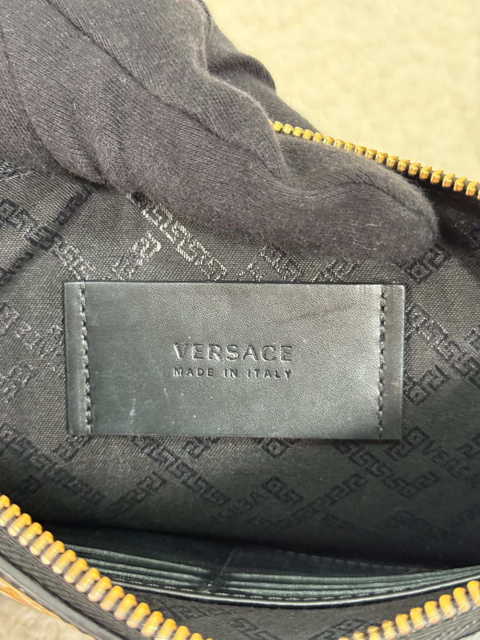 Versace La Medusa Leather Pouch in Gold Baroque Print