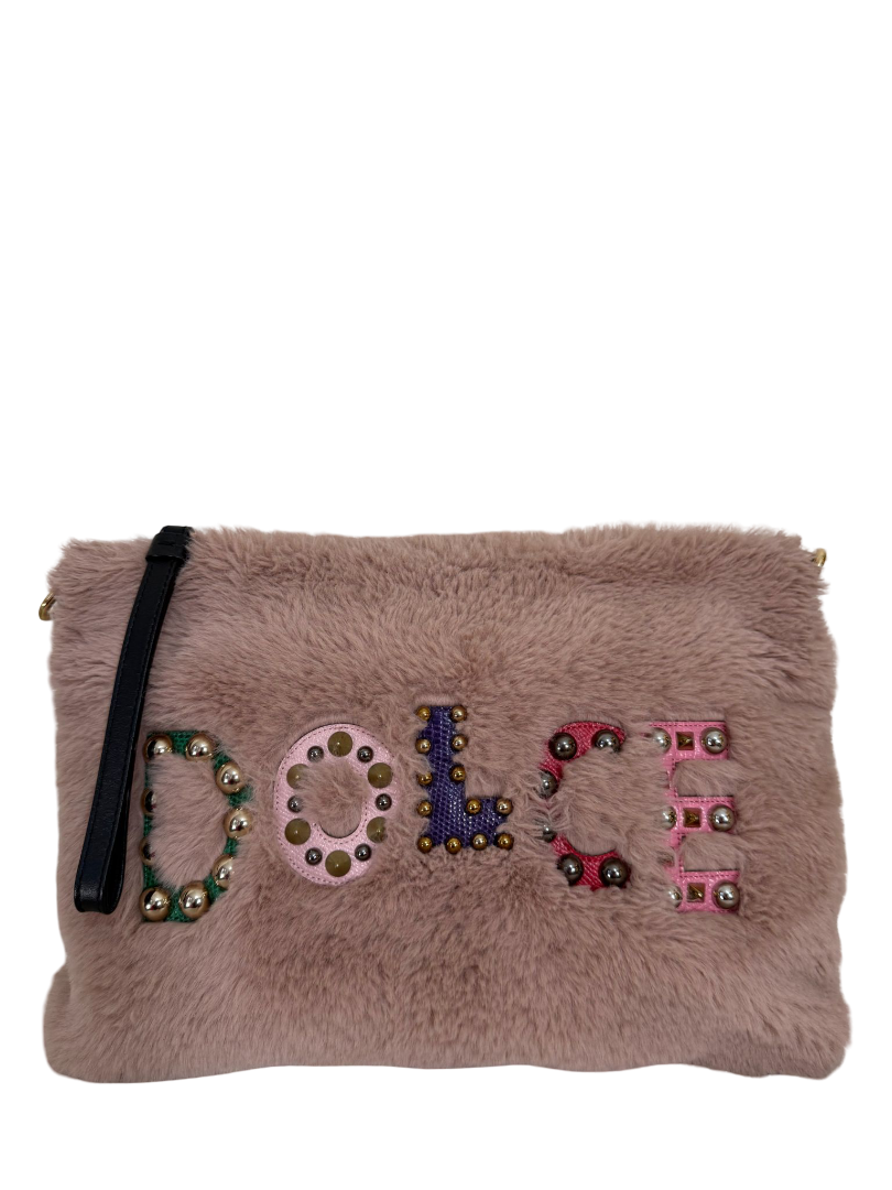 Dolce Gabbana Cleo Embellished Faux Fur Pouch