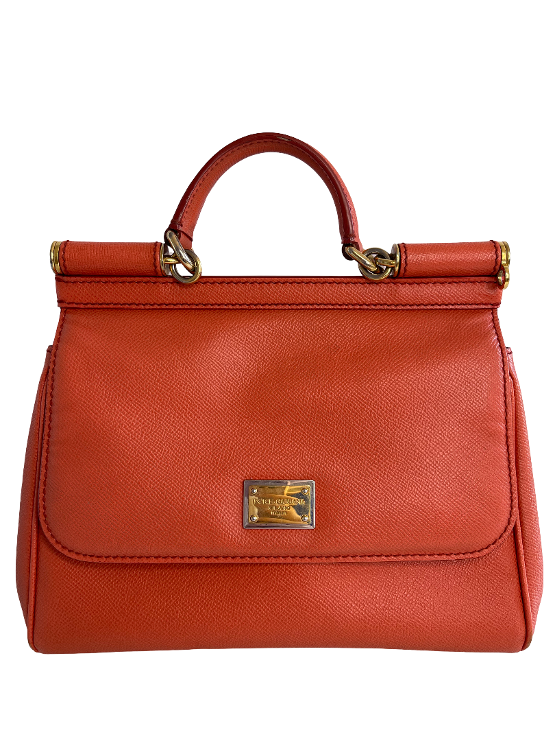 Dolce Gabbana Medium Miss Sicily Orange Leather Top Handle Bag