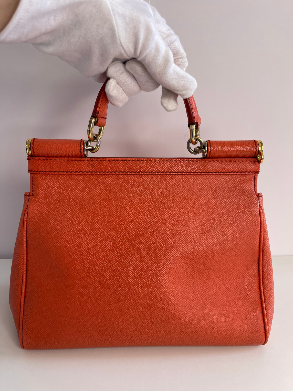 Dolce Gabbana Medium Miss Sicily Orange Leather Top Handle Bag