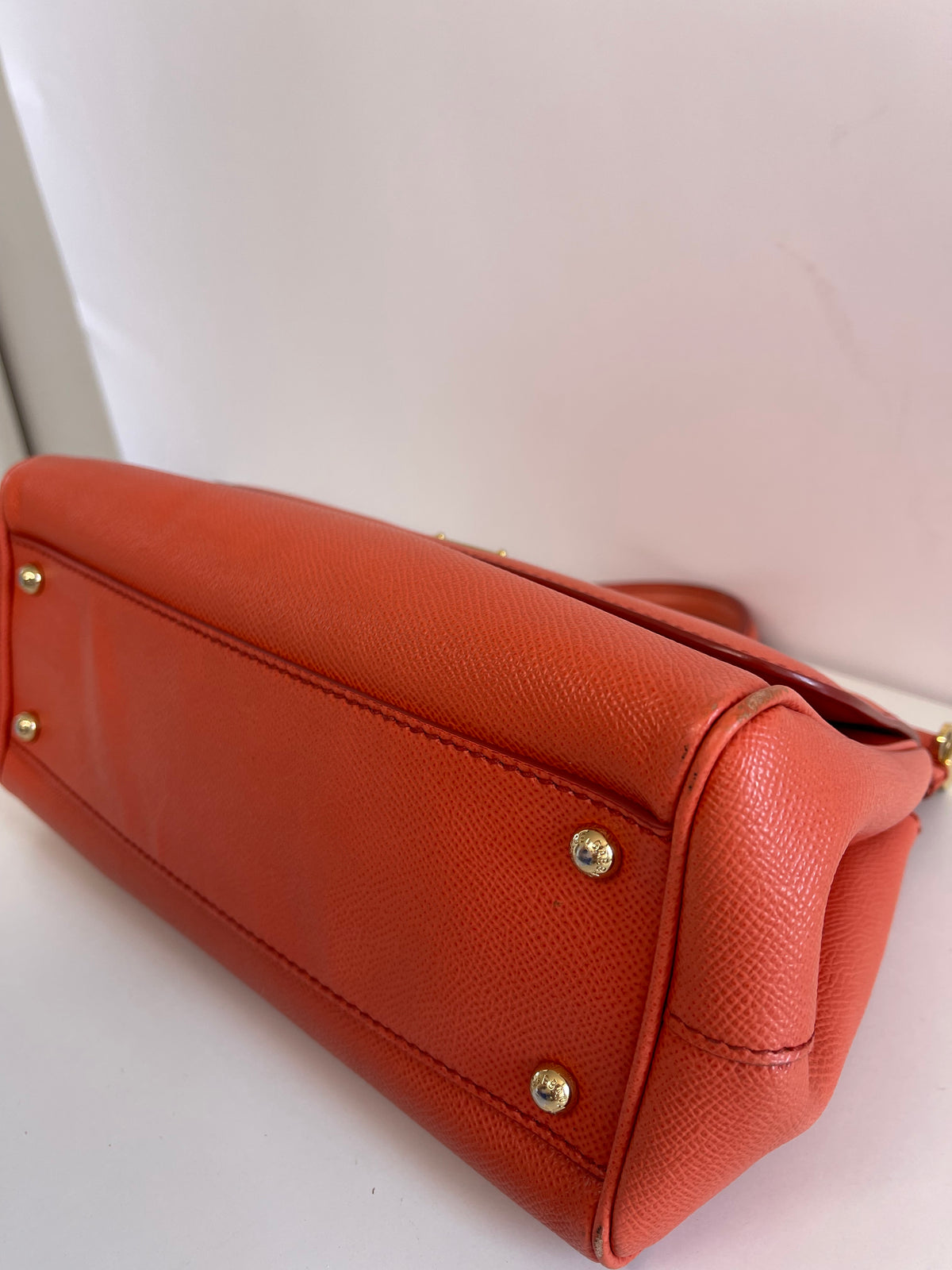 Dolce Gabbana Medium Miss Sicily Orange Leather Top Handle Bag