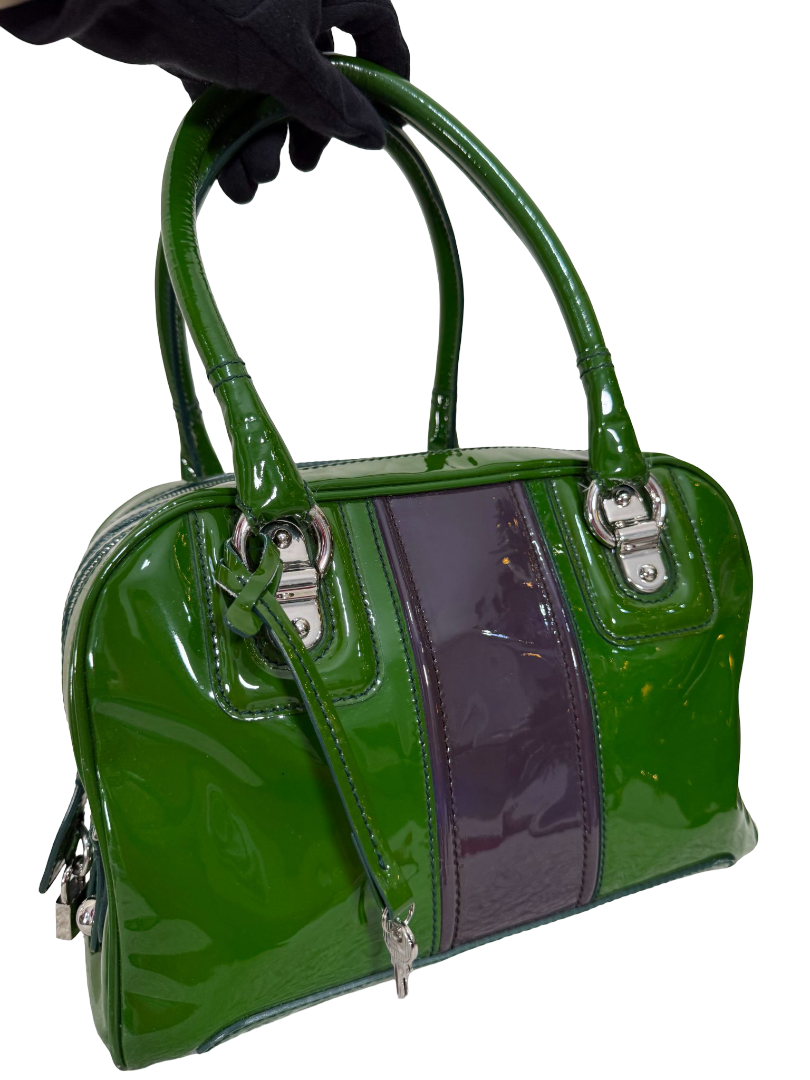 Dolce Gabbana Lily Glam Green Patent Leather Shoulder Bag