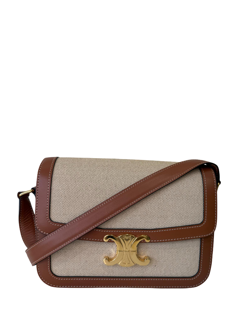 Celine Classique Triomphe Medium Textile and Calfskin Natural/Tan