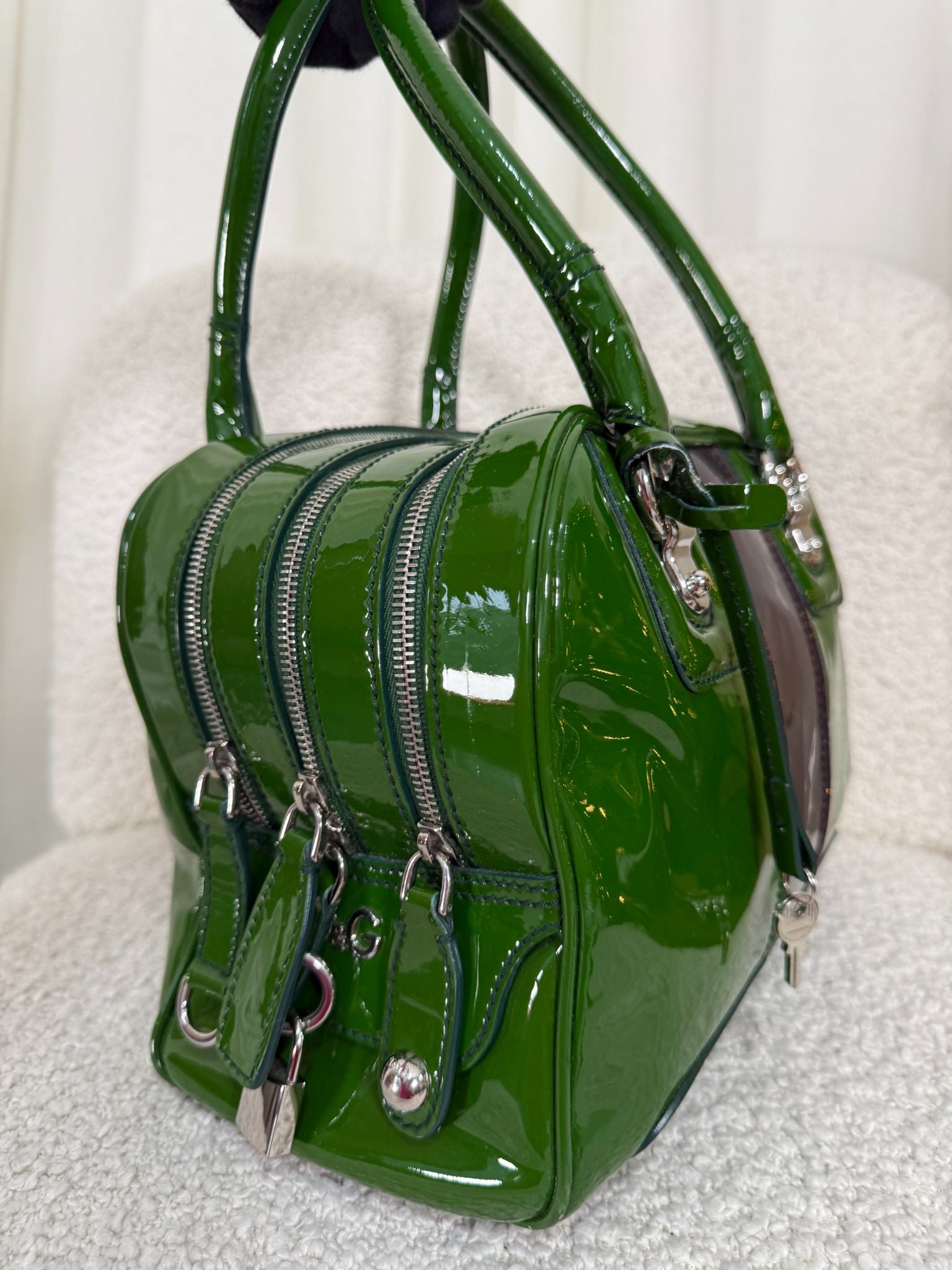 Dolce Gabbana Lily Glam Green Patent Leather Shoulder Bag