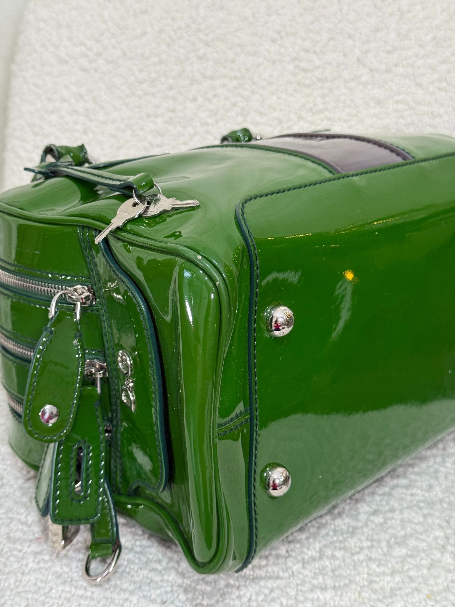 Dolce Gabbana Lily Glam Green Patent Leather Shoulder Bag