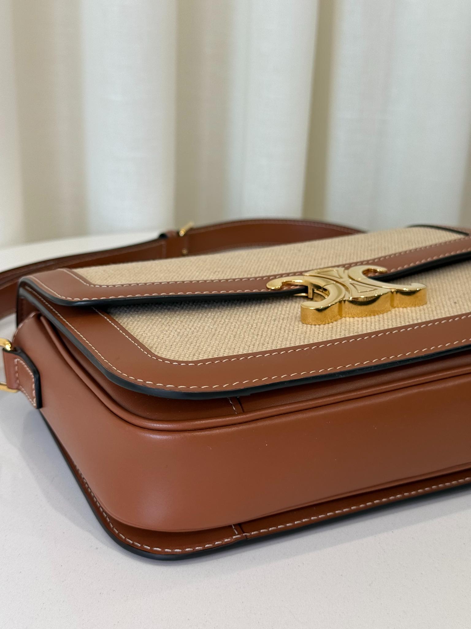 Celine Classique Triomphe Medium Textile and Calfskin Natural/Tan