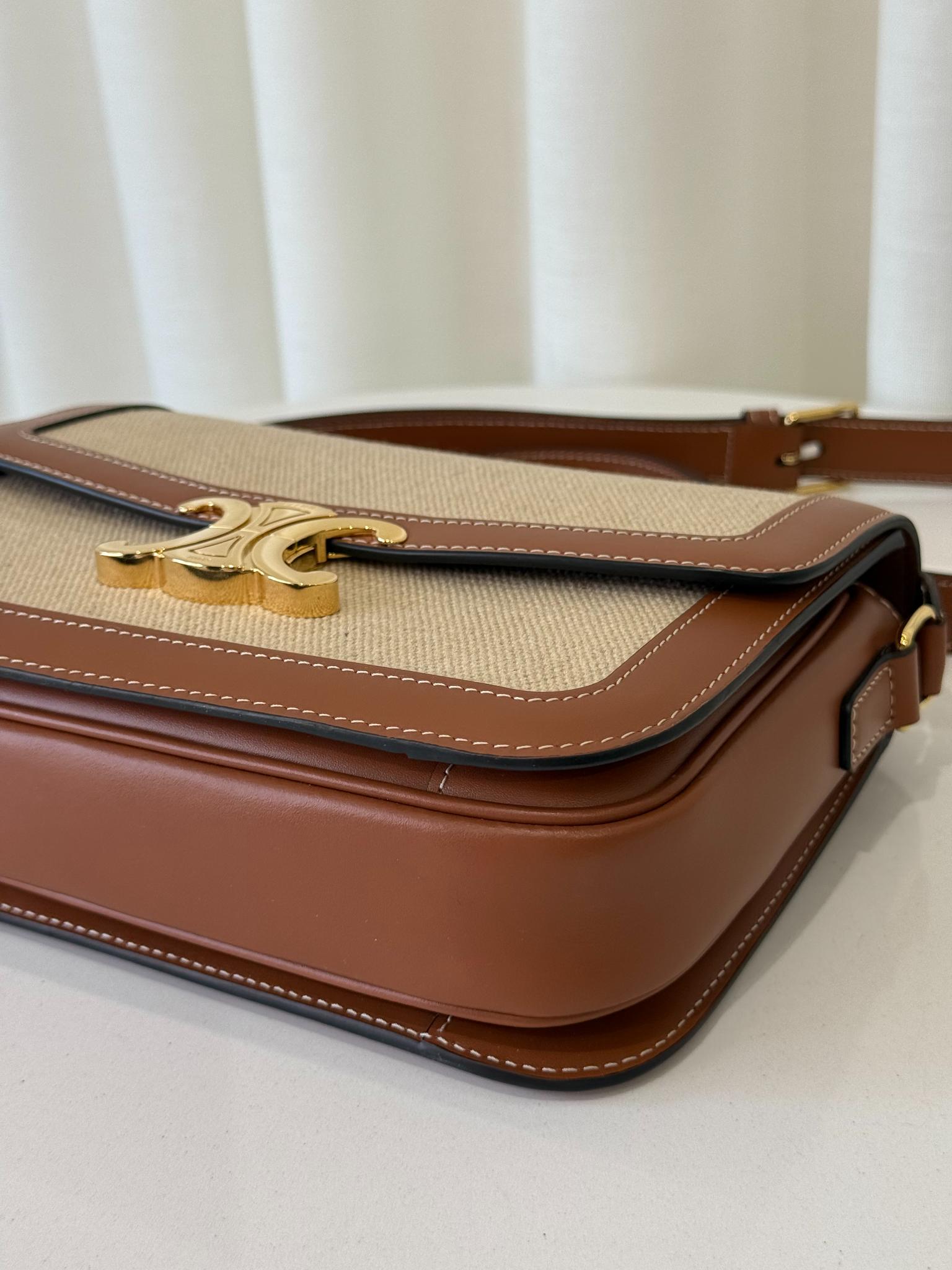 Celine Classique Triomphe Medium Textile and Calfskin Natural/Tan