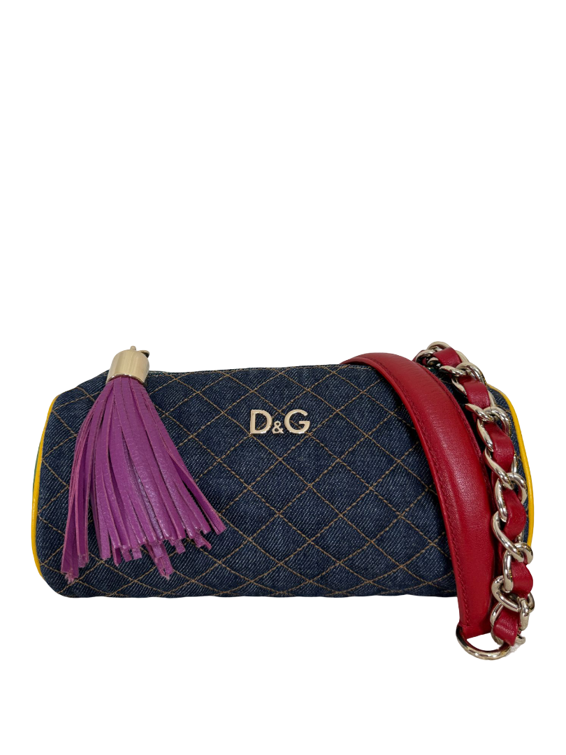 Dolce Gabbana Denim and Leather Lily Glam Shoulder Bag