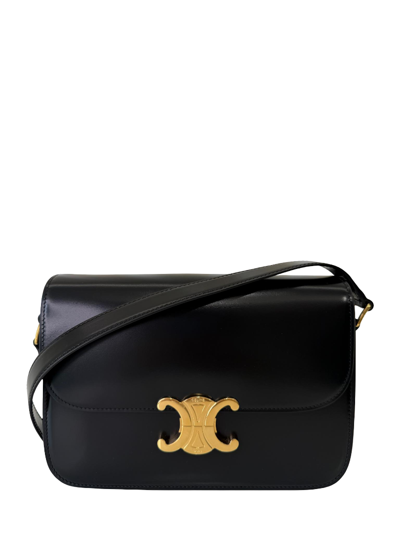 Celine Classique Triomphe Bag in Black Shiny Calfskin