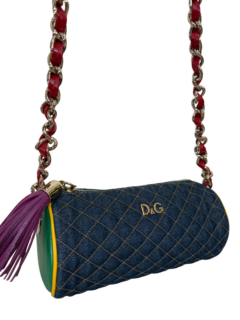 Dolce Gabbana Denim and Leather Lily Glam Shoulder Bag