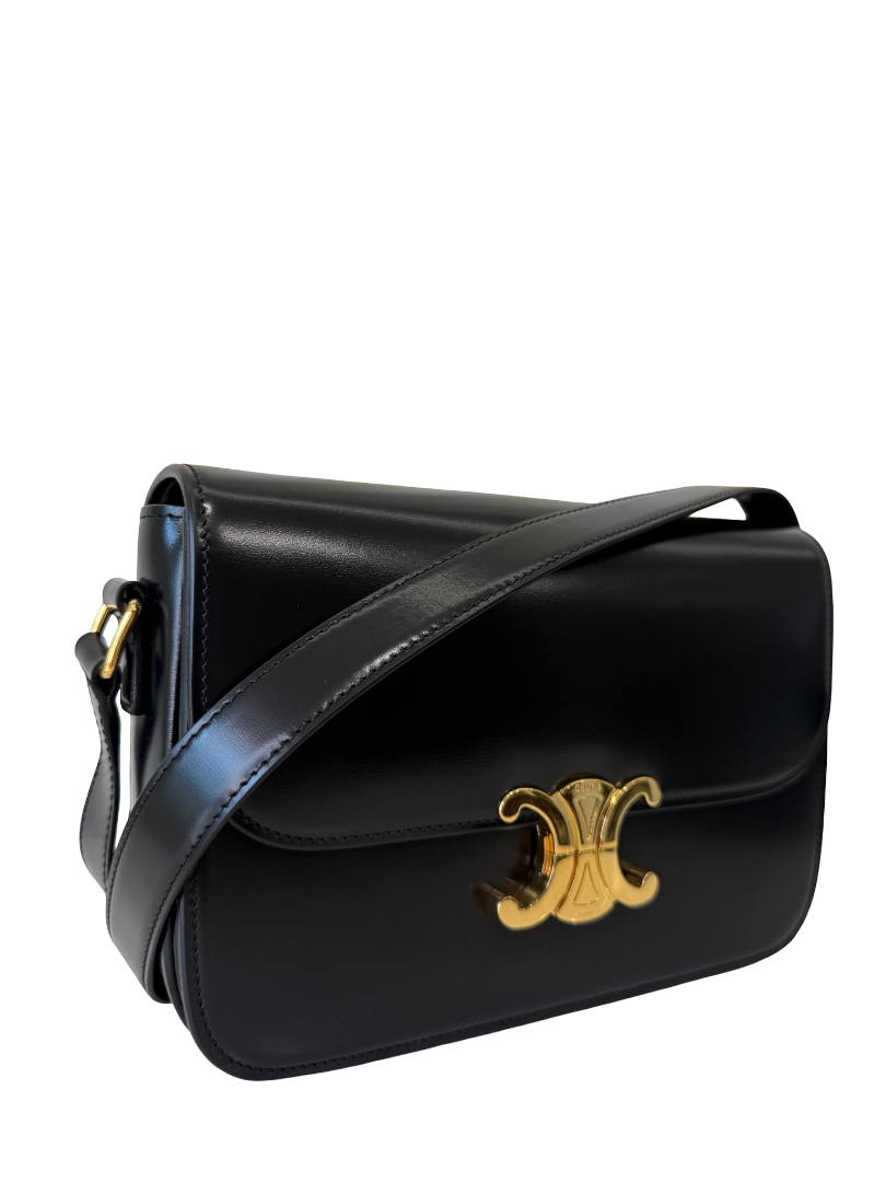 Celine Classique Triomphe Bag in Black Shiny Calfskin