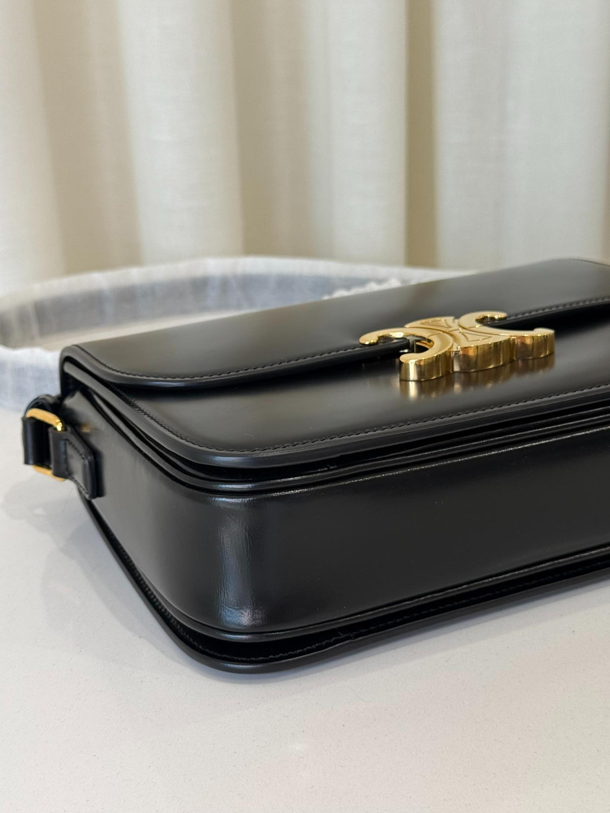 Celine Classique Triomphe Bag in Black Shiny Calfskin