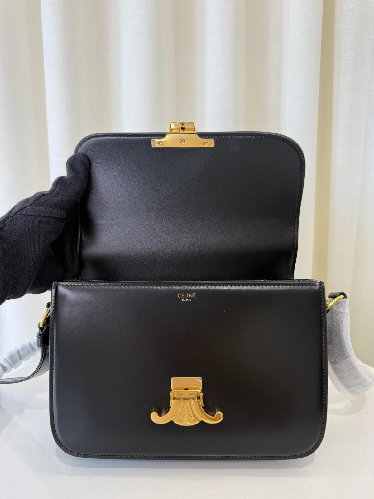 Celine Classique Triomphe Bag in Black Shiny Calfskin