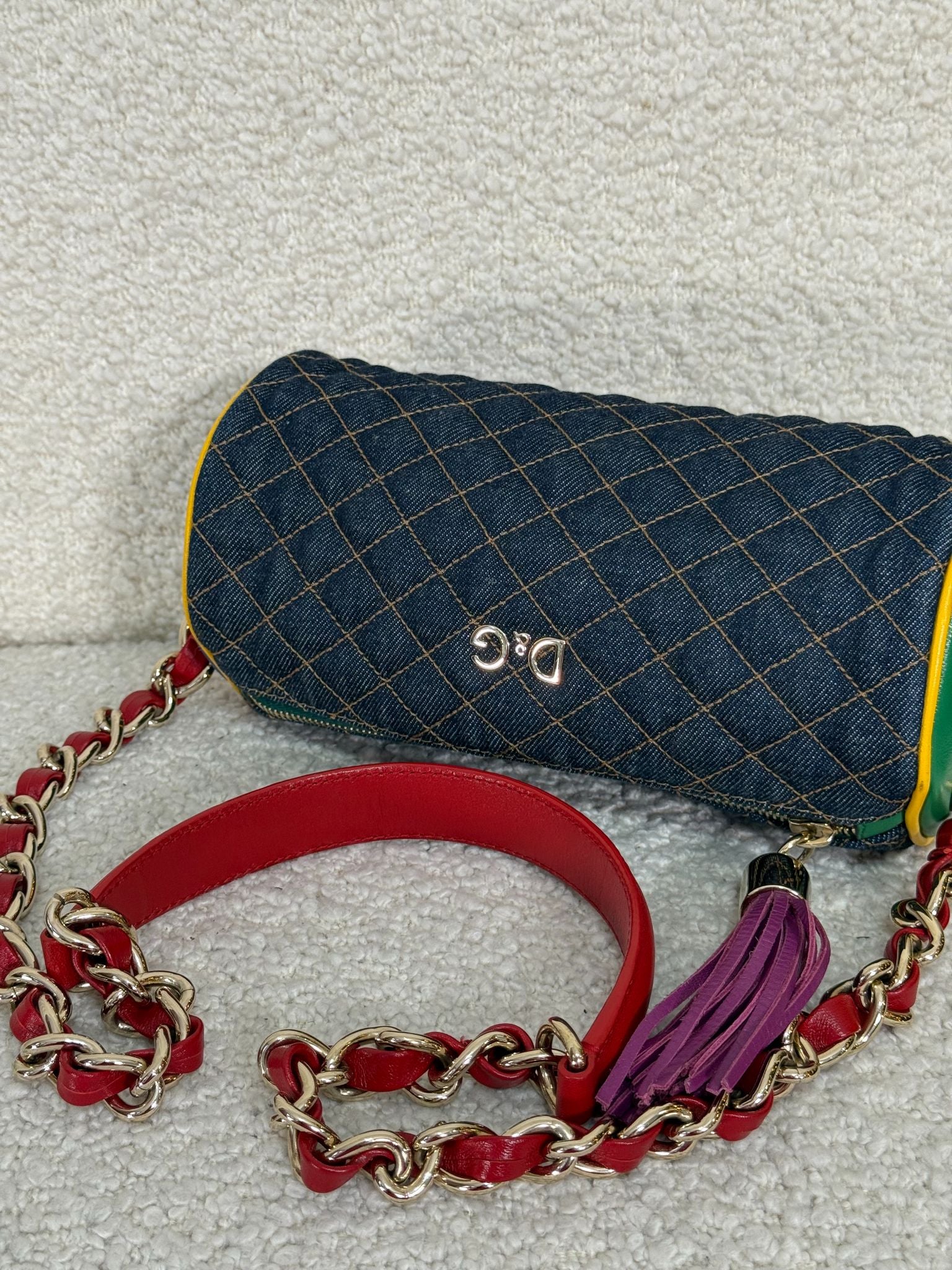 Dolce Gabbana Denim and Leather Lily Glam Shoulder Bag