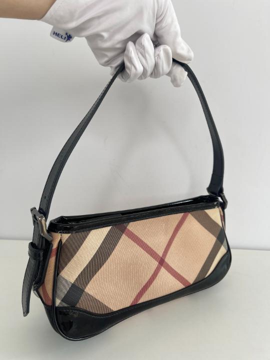 Burberry Nova Check Black Patent Leather Pochette