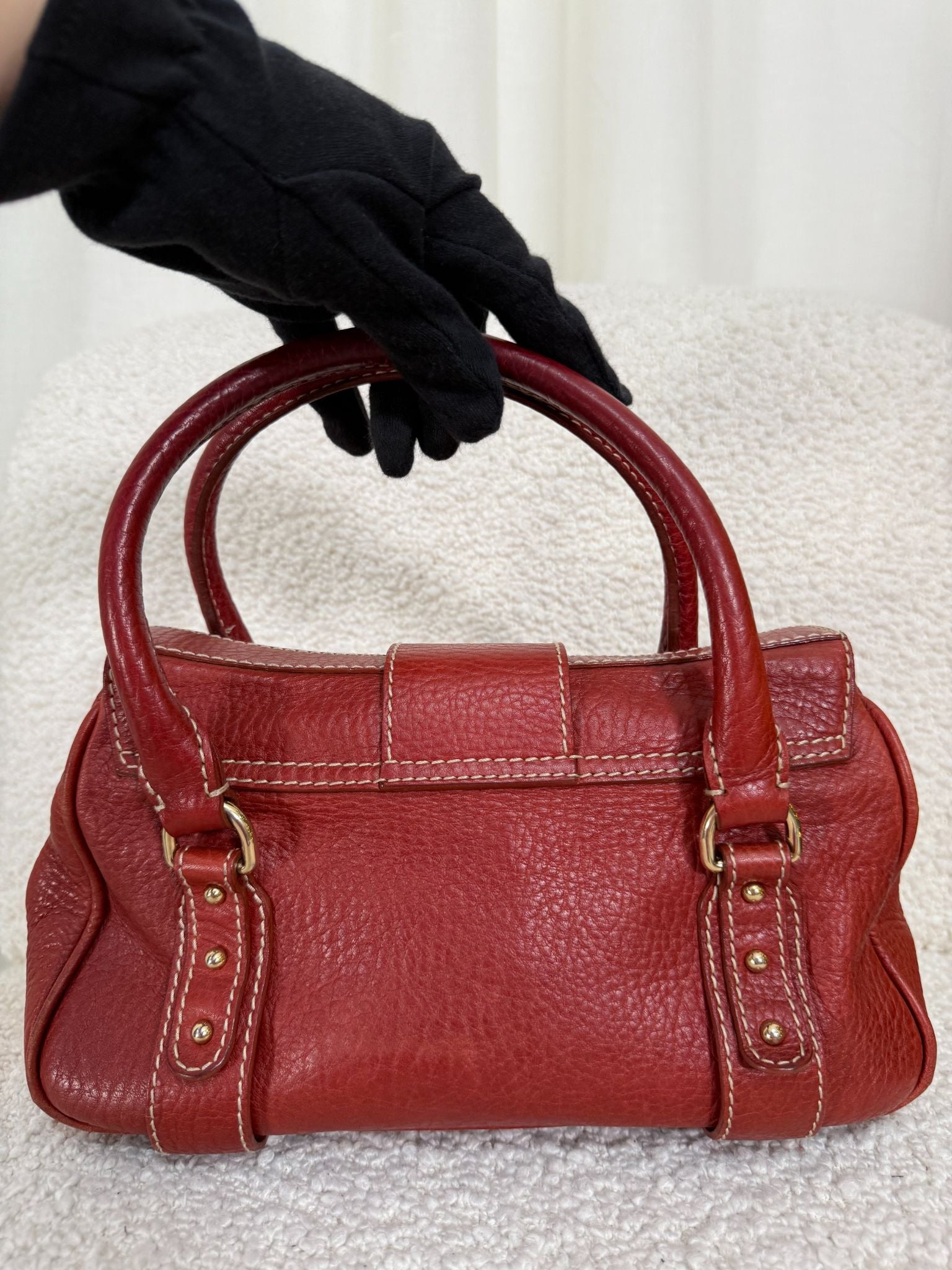 Dolce Gabbana Red Leather D Ring Satchel Bag