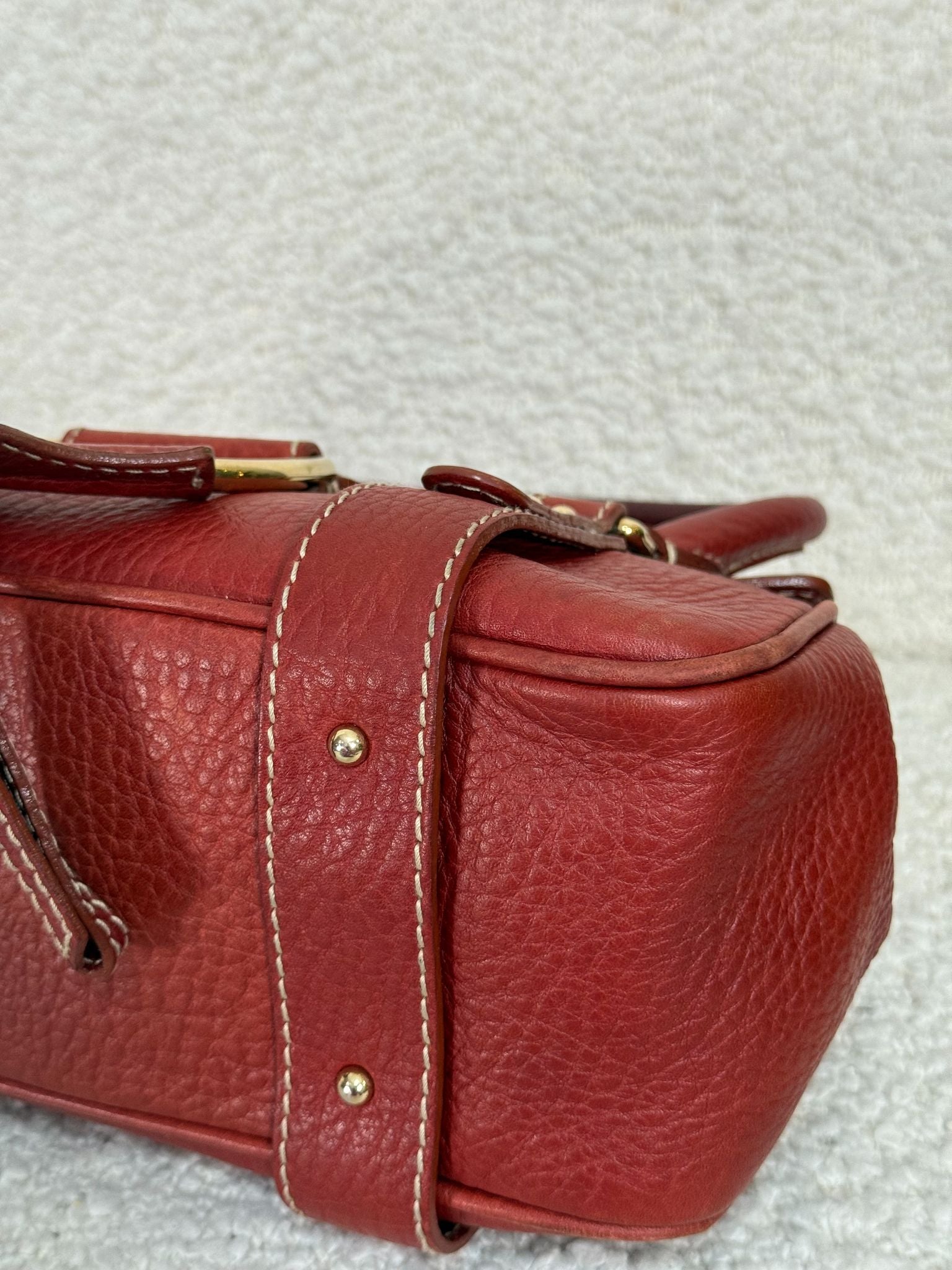 Dolce Gabbana Red Leather D Ring Satchel Bag