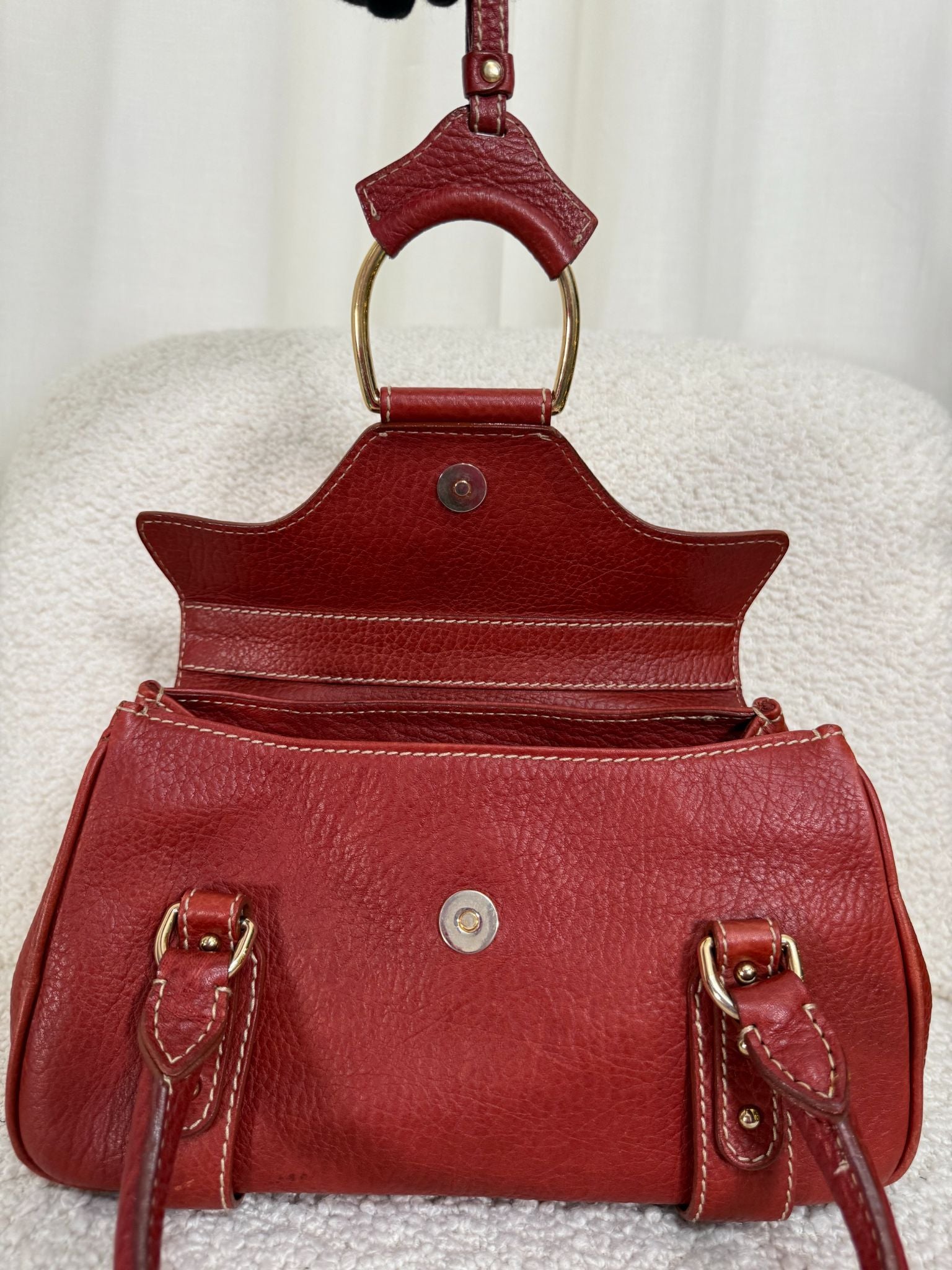 Dolce Gabbana Red Leather D Ring Satchel Bag