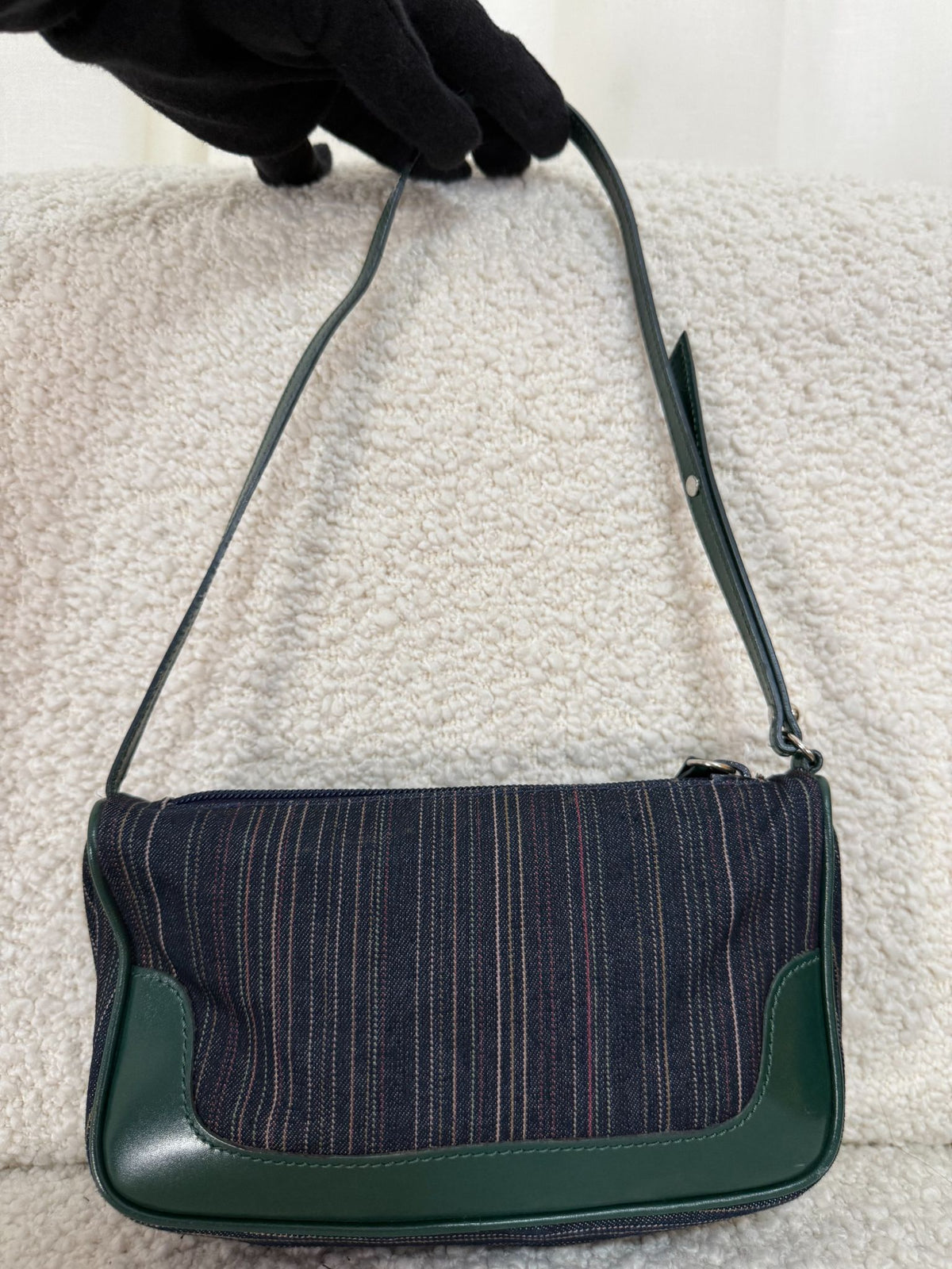 Dolce Gabbana Green Leather/Stripey Denim Pochette
