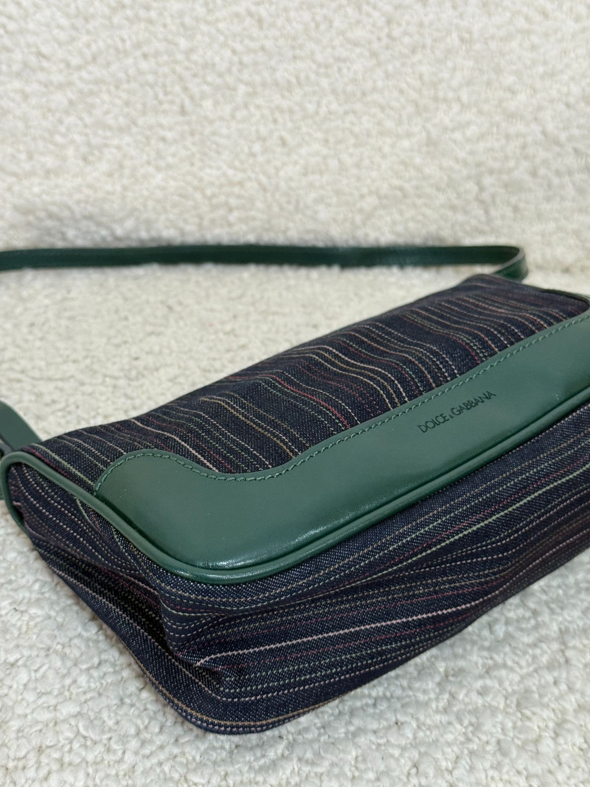 Dolce Gabbana Green Leather/Stripey Denim Pochette