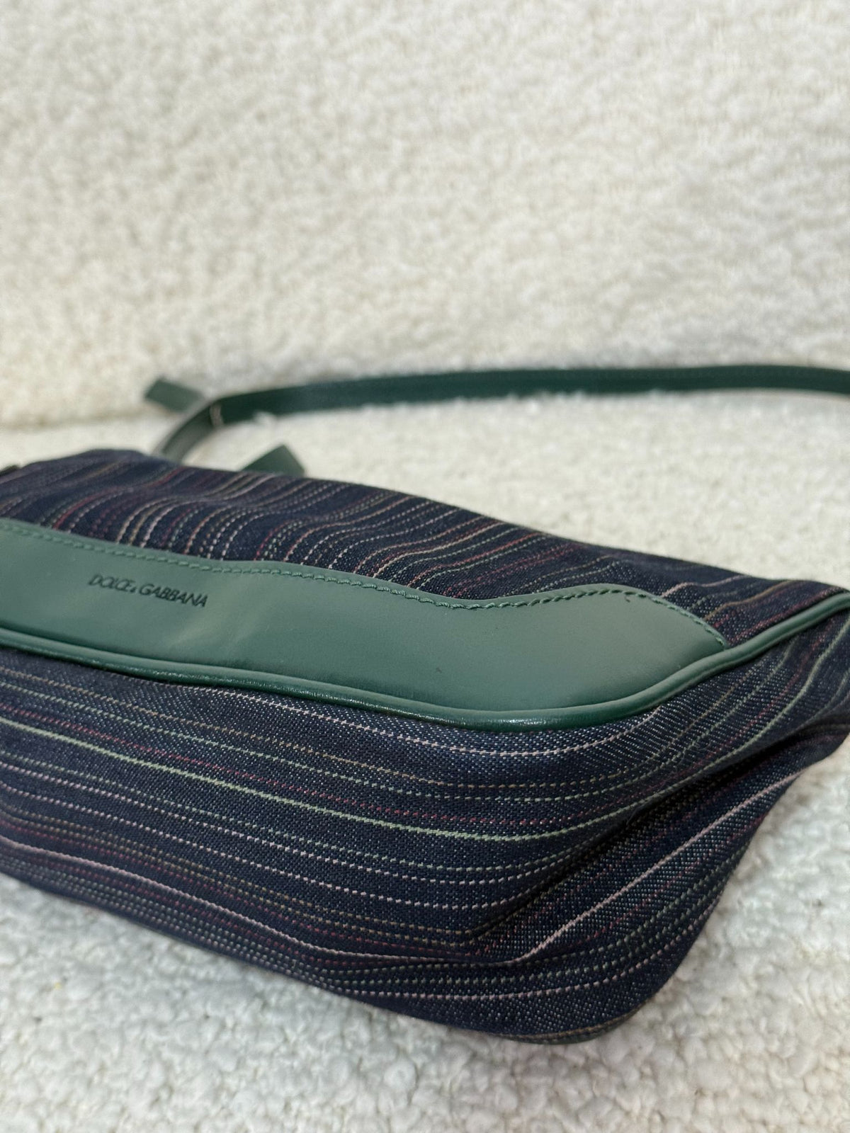Dolce Gabbana Green Leather/Stripey Denim Pochette