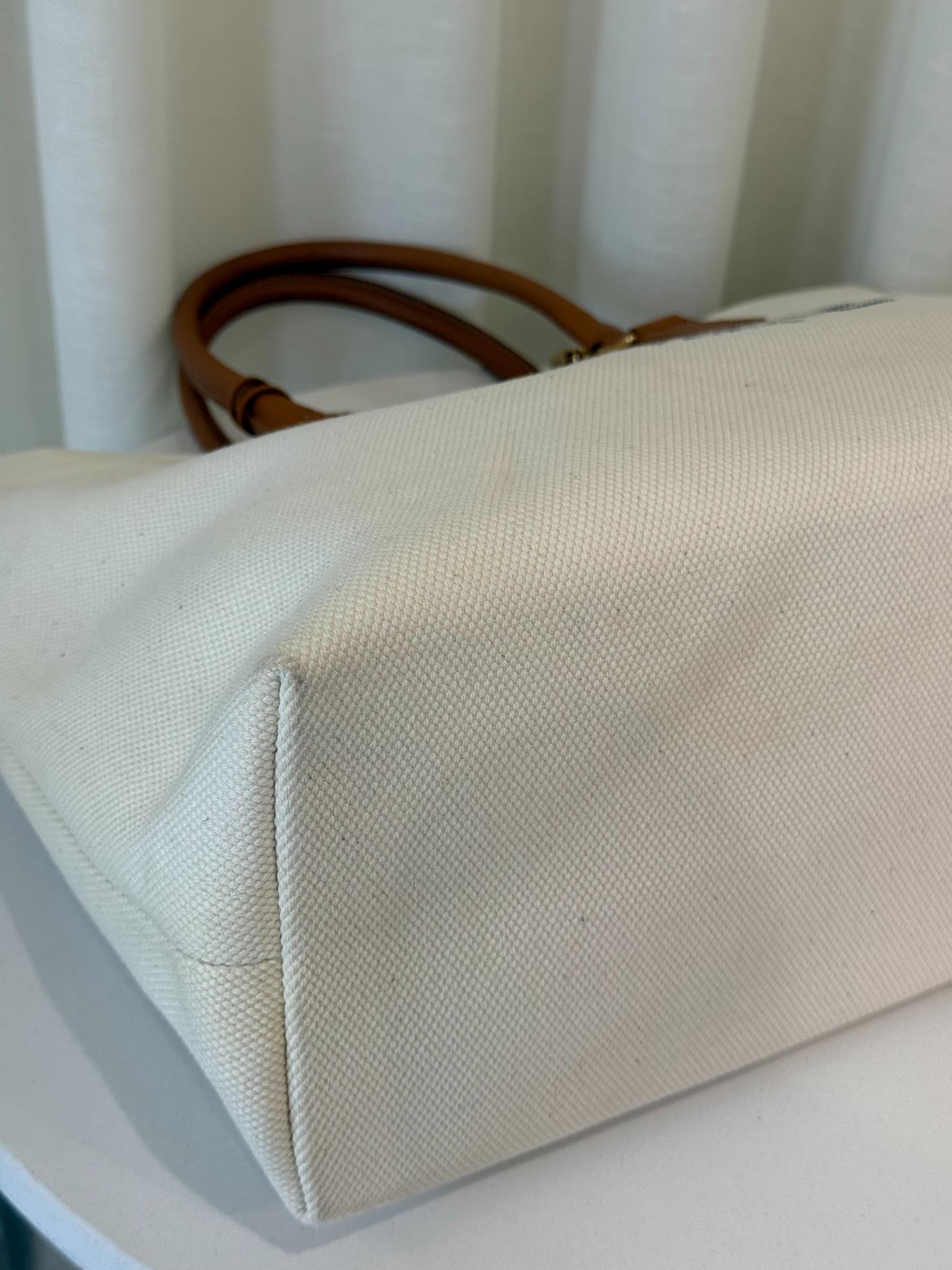 Celine Horizontal Cabas Canvas Tan Leather Trim Tote Bag