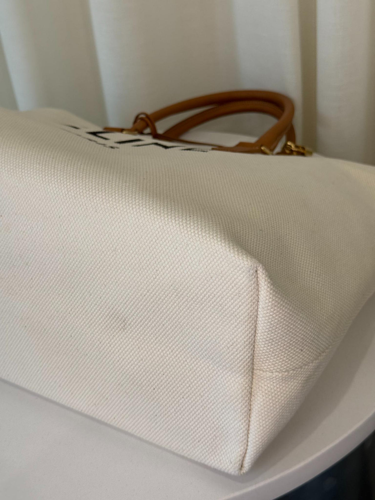 Celine Horizontal Cabas Canvas Tan Leather Trim Tote Bag