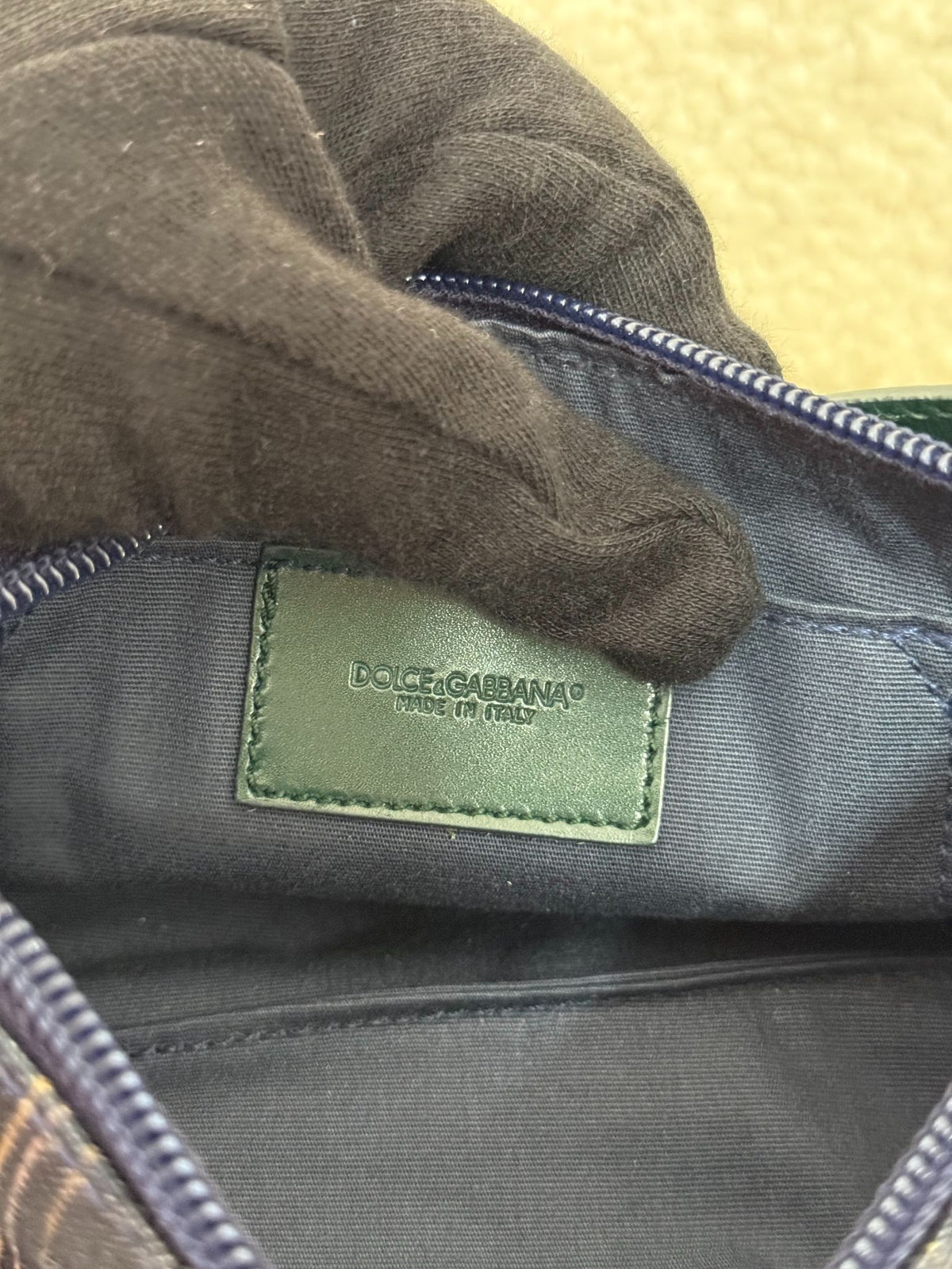Dolce Gabbana Green Leather/Stripey Denim Pochette