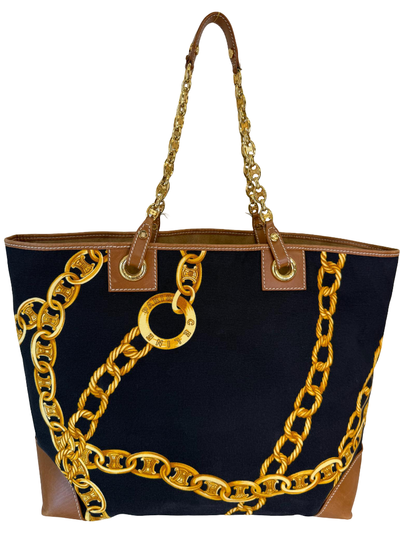 Celine Vintage Chain Print Canvas Tote Bag