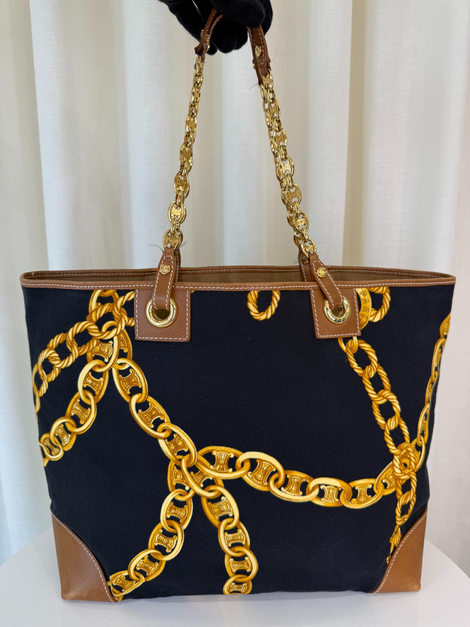 Celine Vintage Chain Print Canvas Tote Bag