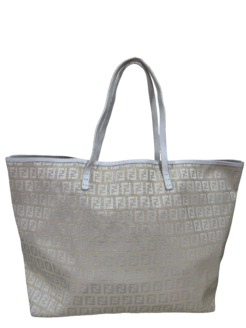 Fendi White Zucca Print Coated Canvas Medium Roll Tote Bag